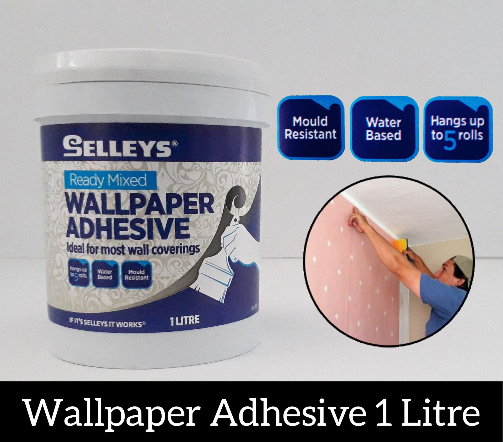 Selleys  Ready Mix Wallpaper Adhesive / Glue 1 Litre