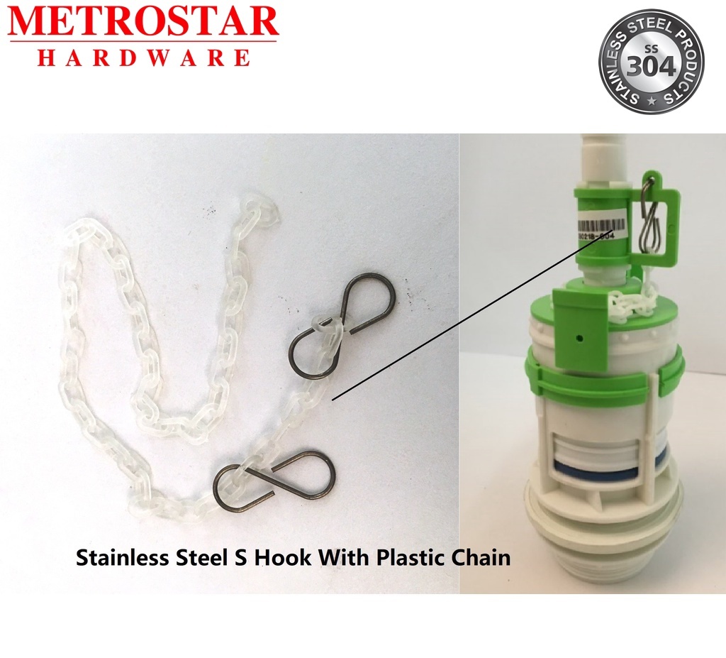 Stainless Steel S Hook With Chain in Toilet Flush Cistern Outlet Valve