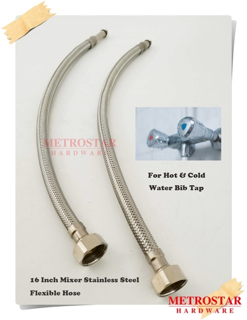 1 Pair 16 Inch Mixer Stainless Steel Flexible Hose For Cold u0026 Hot  Waterbibtap Kitchen Faucet