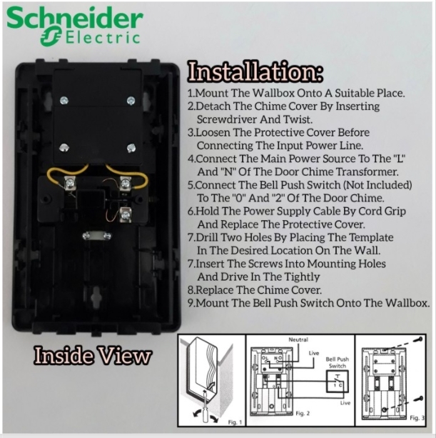 SCHNEIDER MECHANICAL WIRED DOOR BELL DING DONG CHIME FOR TERRACE LANDED