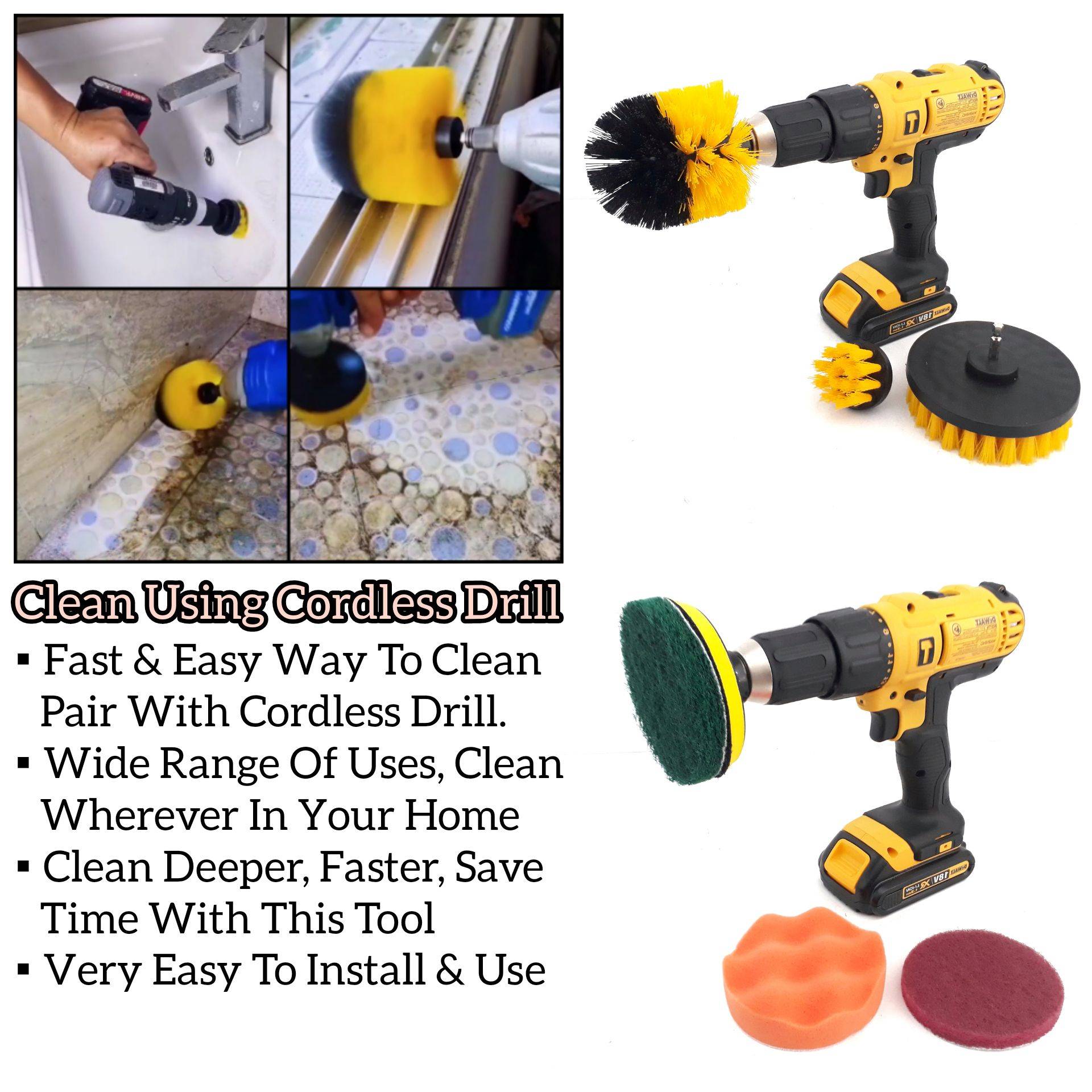 7PCS DRILL BRUSH ATTACHMENT SET FOR CLEANING PURPOSES USING CORDLESS DRILL