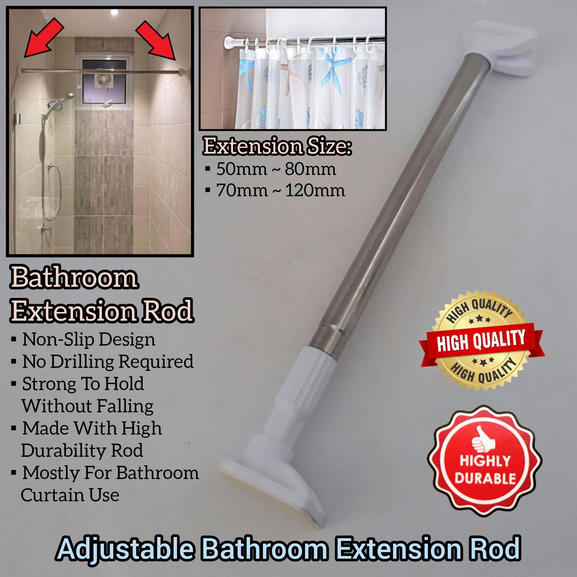 ADJUSTABLE LENGTH CURTAIN EXTENSION ROD FOR TOILET BATHROOM ACCESSORIES