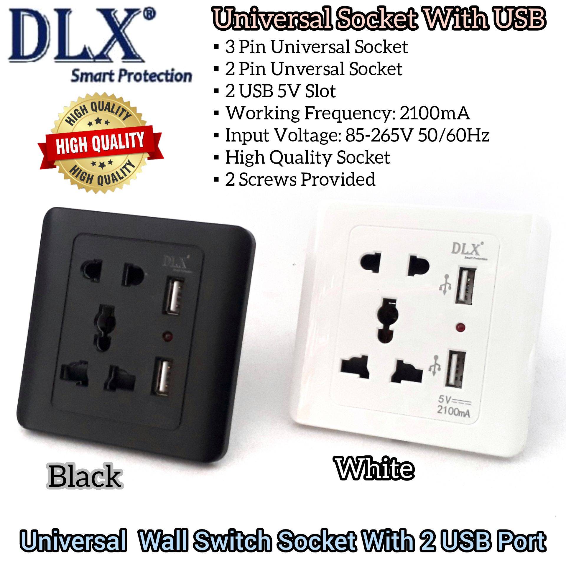 DLX UNIVERSAL INTERNATIONAL WALL SWITCH SOCKET WITH 2 USB PORT 2100MA FOR HOME ELECTRICAL HOUSE