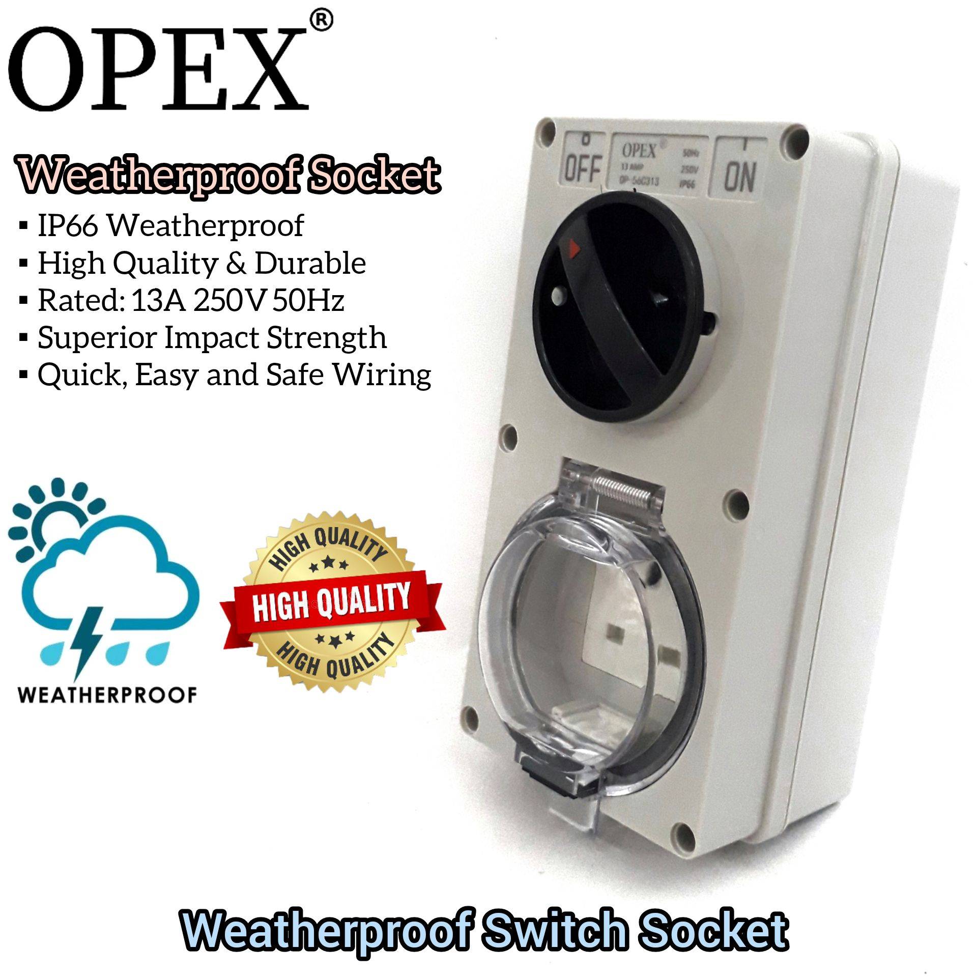 IP66 STANDARD 13A SURFACE COMBINATION WEATHERPROOF AND WATERPROOF