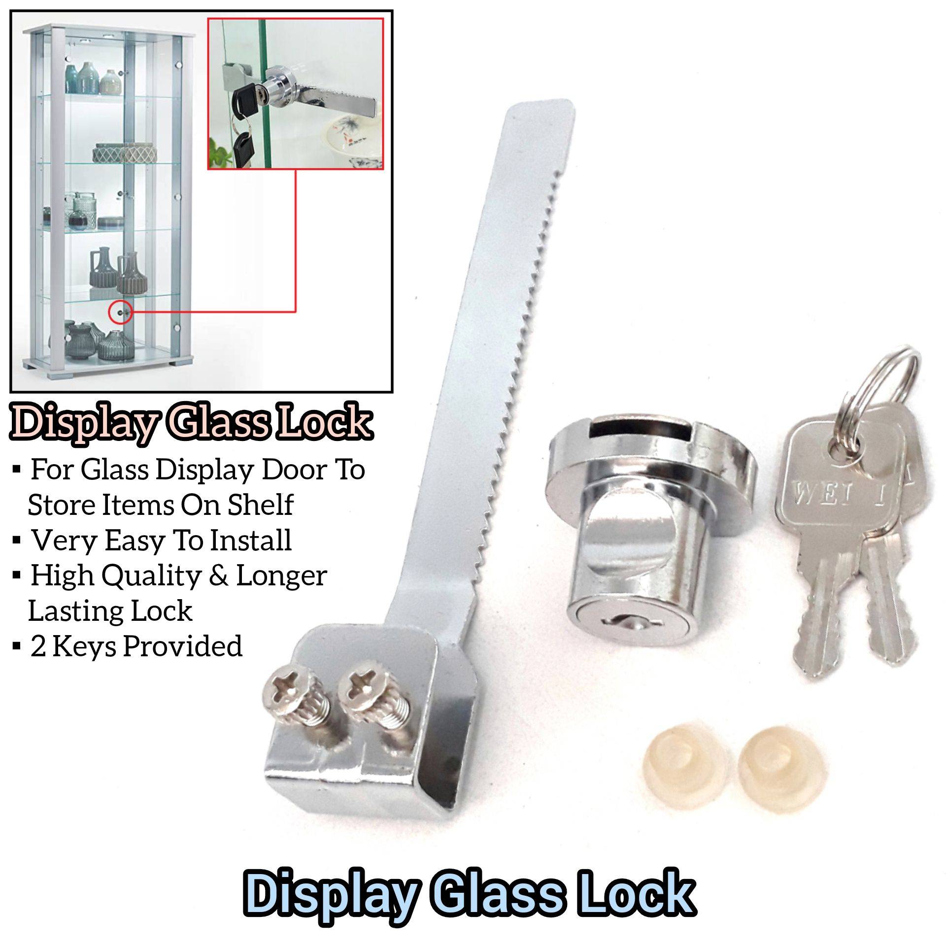 GLASS LOCK SHOWCASE DISPLAY CASE SLIDING GLASS PUSH DOOR LOCKS
