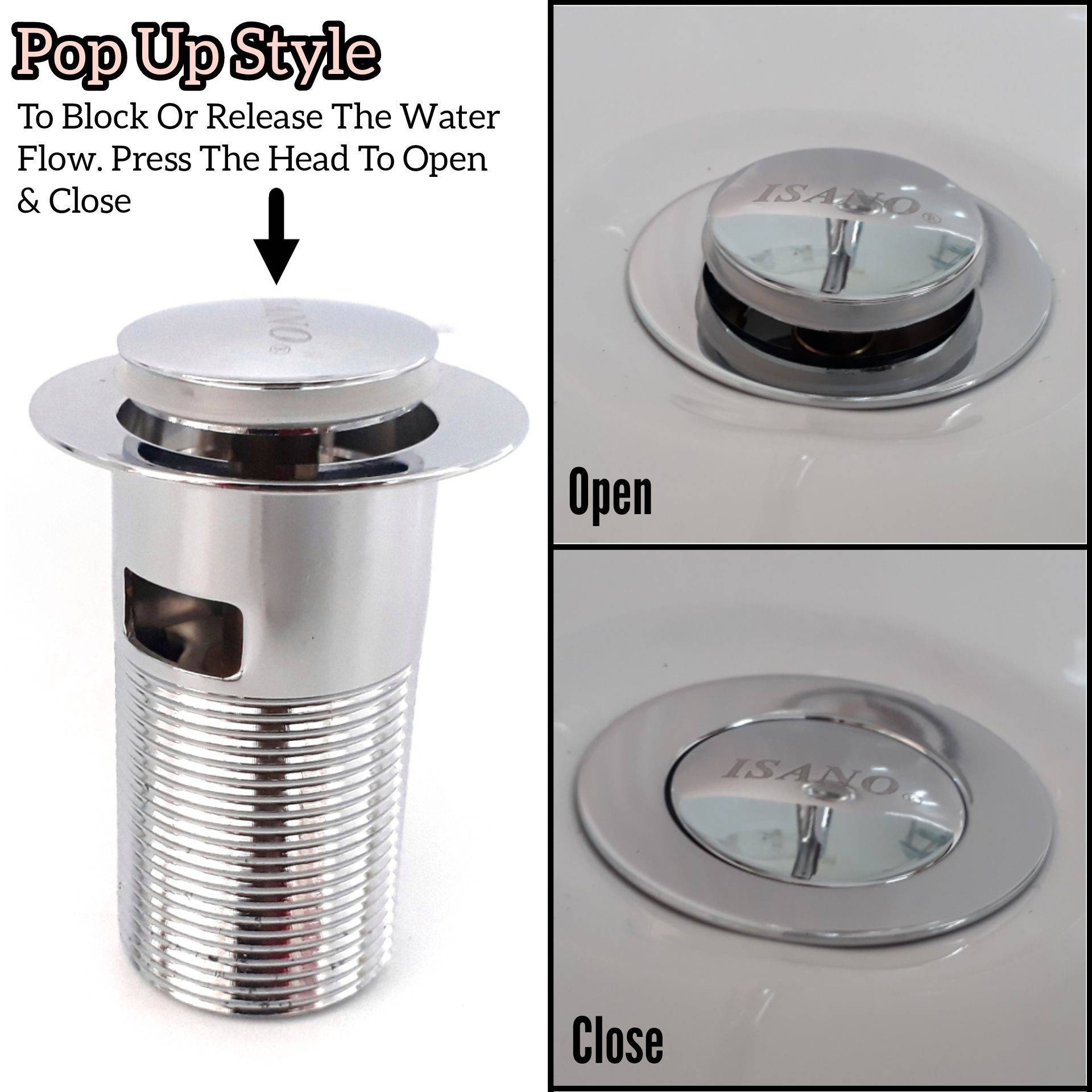 11/4 INCH POP UP BASIN WASTE WITH OVERFLOW HOLE FOR BASIN SINKS IN