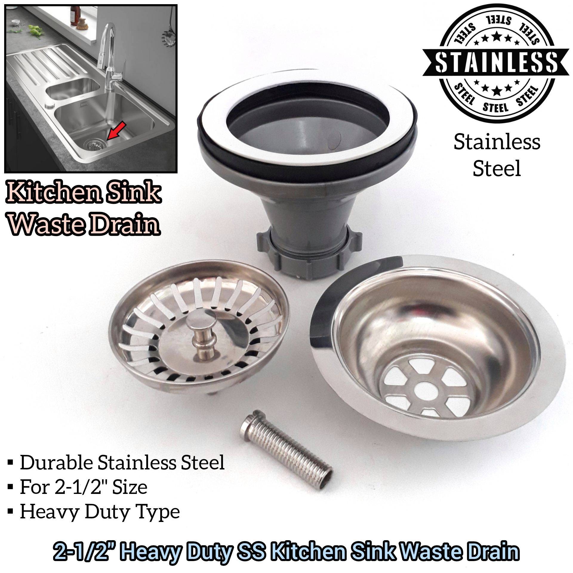 21/2" SOLID (300G) AND HEAVY DUTY STAINLESS STEEL KITCHEN SINK WASTE