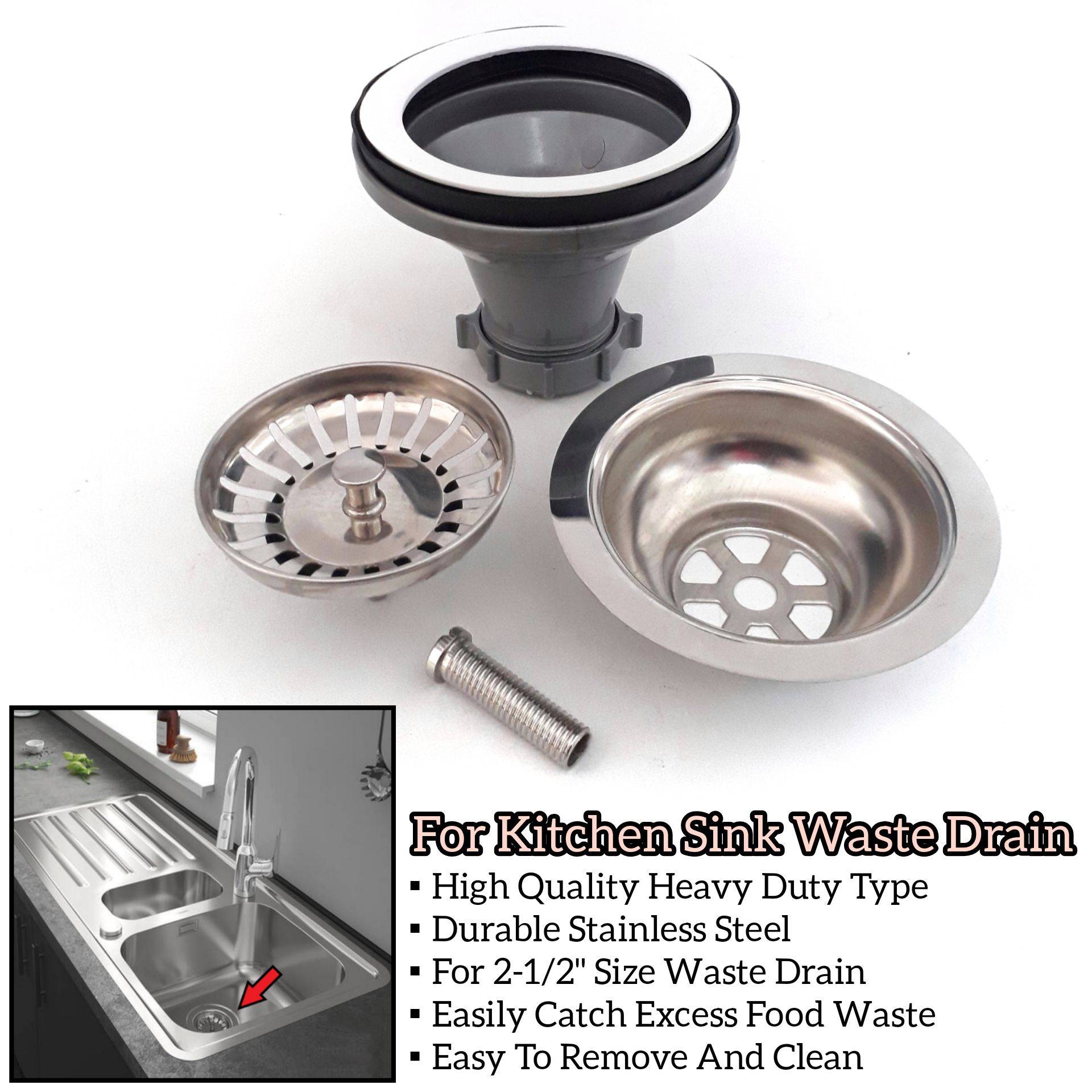 21/2" SOLID (300G) AND HEAVY DUTY STAINLESS STEEL KITCHEN SINK WASTE