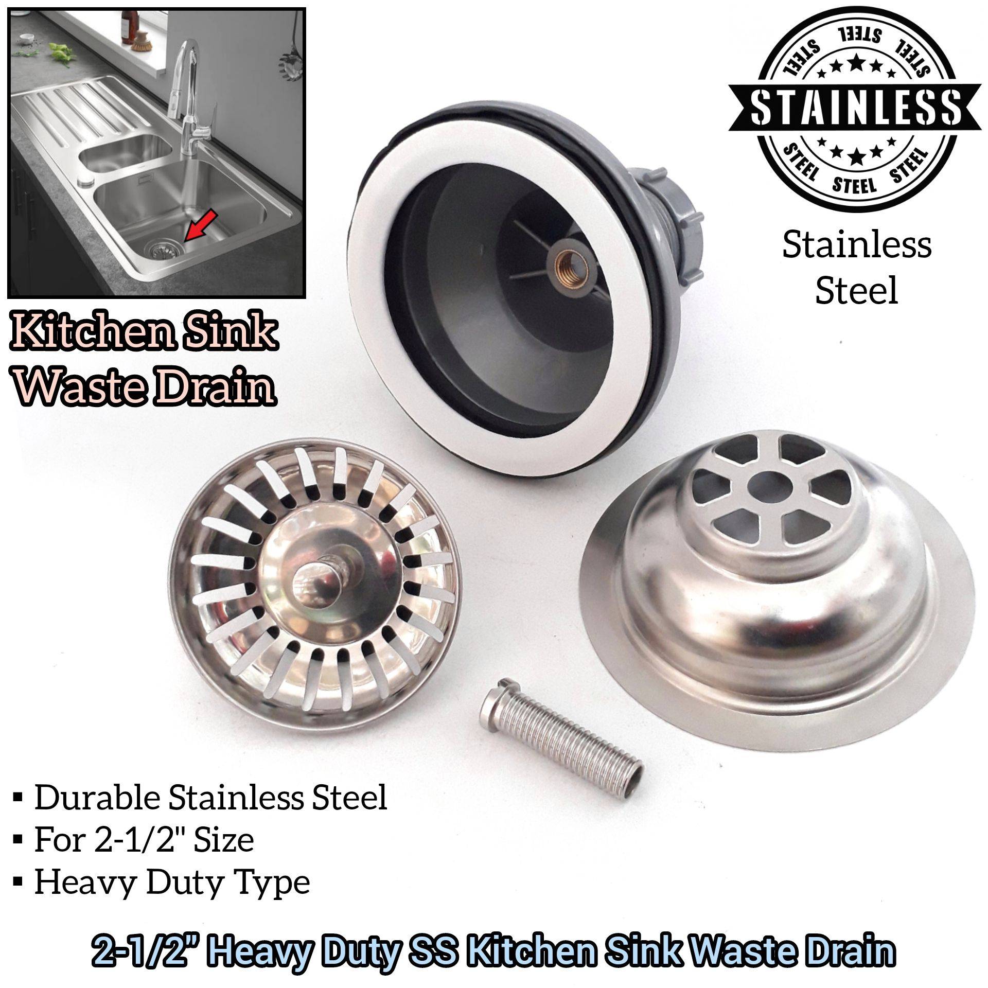 21/2" SOLID (300G) AND HEAVY DUTY STAINLESS STEEL KITCHEN SINK WASTE