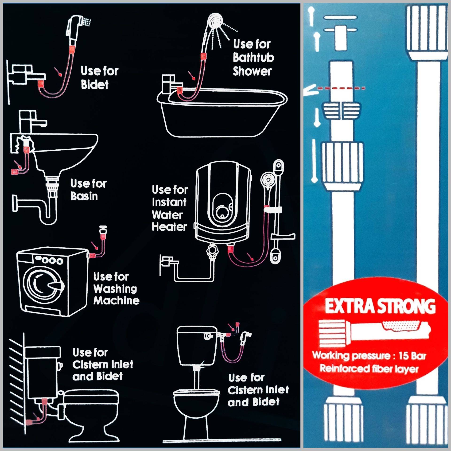 DKI SUPER HEAVY DUTY 1 FEET HIGH PRESSURE WHITE RUBBER FLEXIBLE HOSE