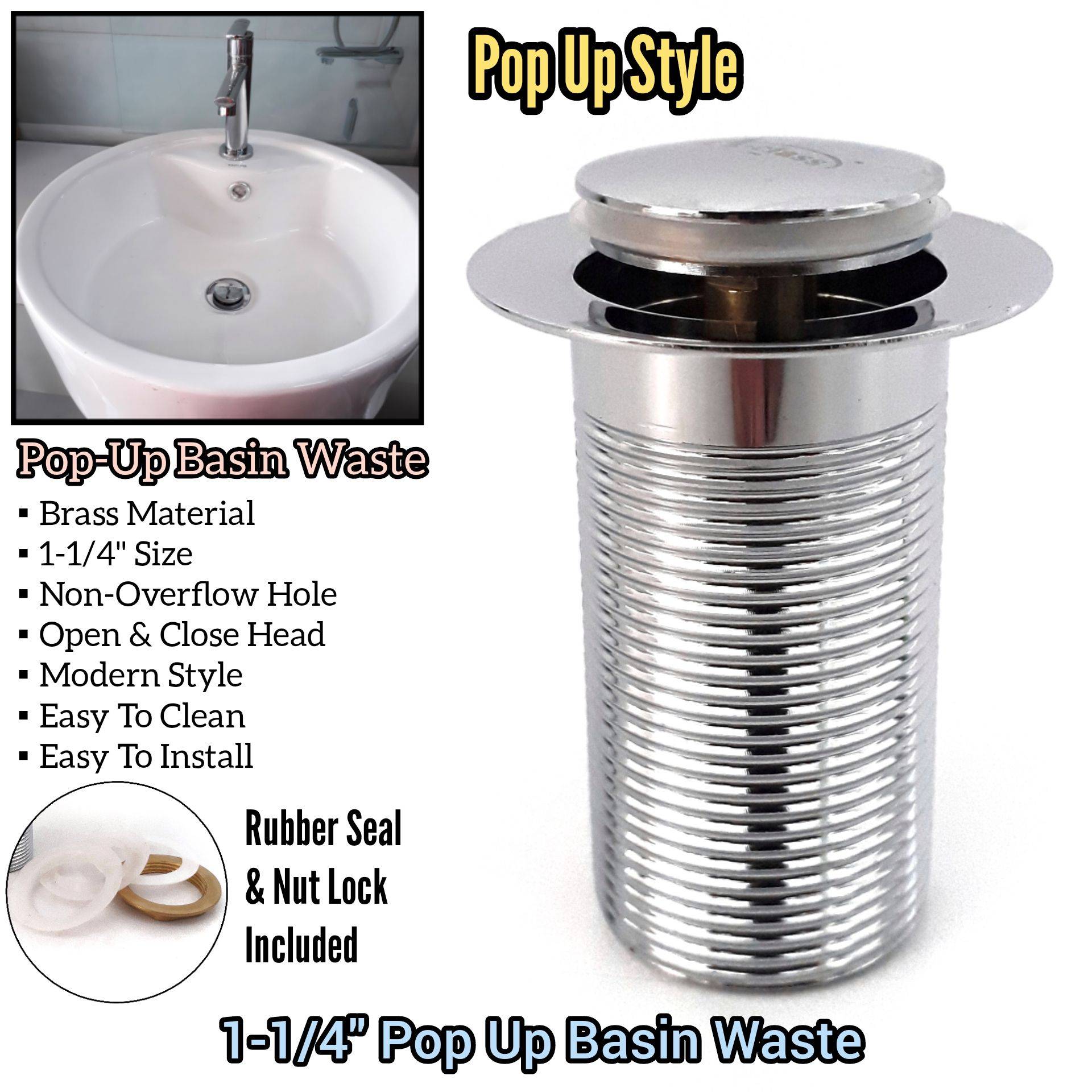 SOLID 11/4 INCH BRASS POP UP BASIN WASTE FOR BASIN SINKS IN TOILET