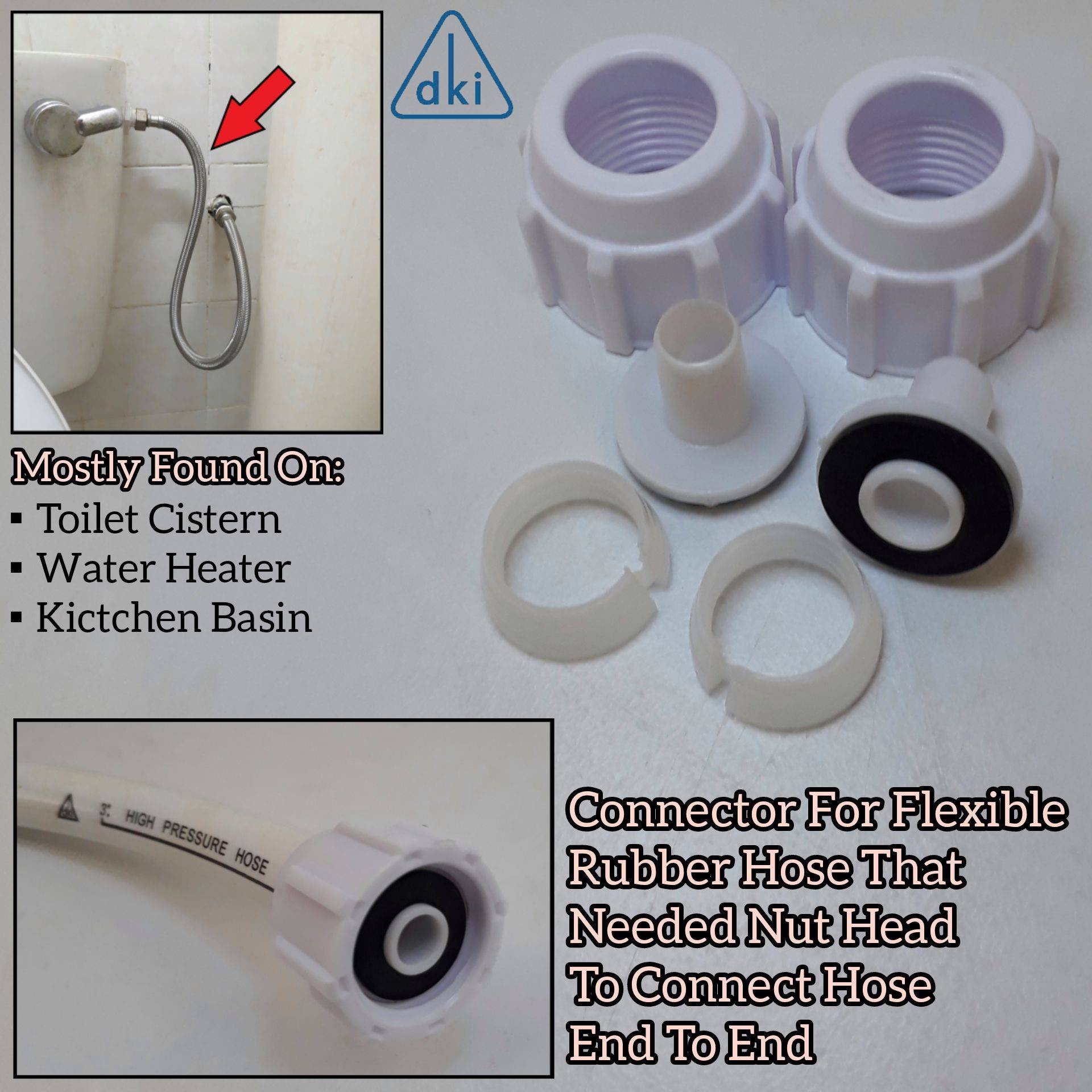 DKI 2PCS FLEXIBLE RUBBER HOSE NUT SET FOR RUBBER FLEXIBLE HOSE IN