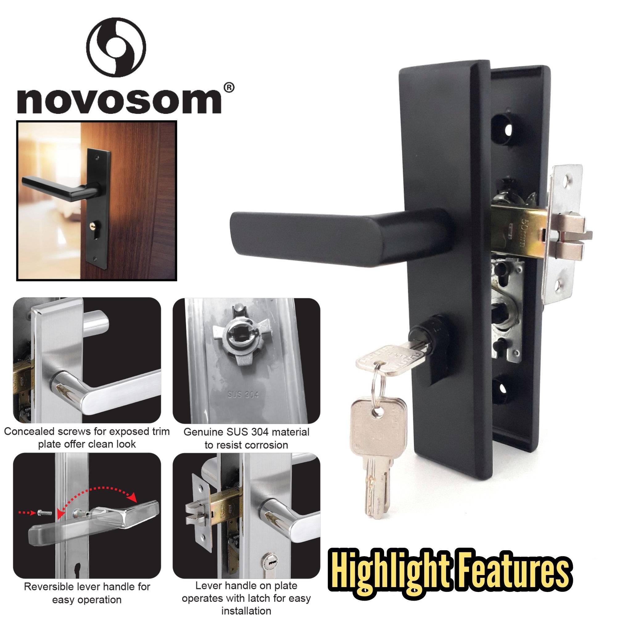 NOVOSOM STAINLESS STEEL TUBULAR LEVER DOOR LOCK HANDLE FOR HOME, OFFICE, BEDROOM DOOR LOCK