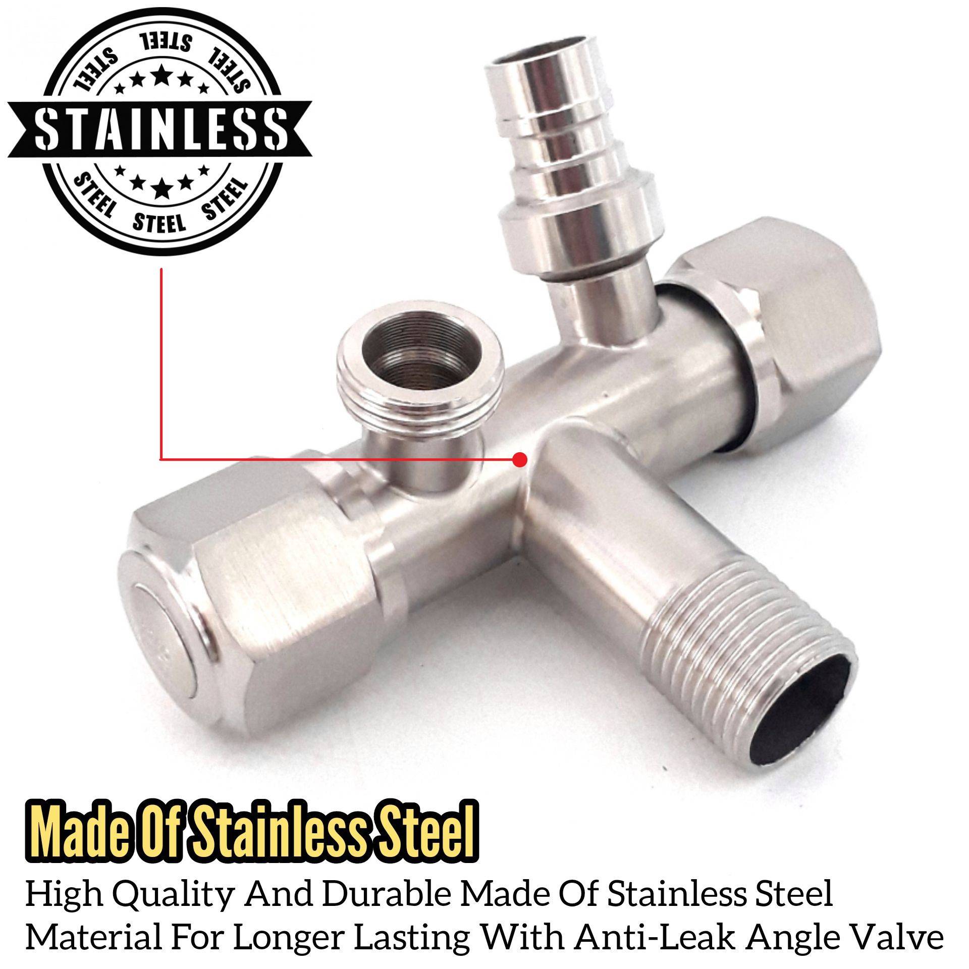 2 WAY STAINLESS STEEL ANGLE VALVE FOR BIDET SPRAY, TAP AND FLEXIBLE HOSE