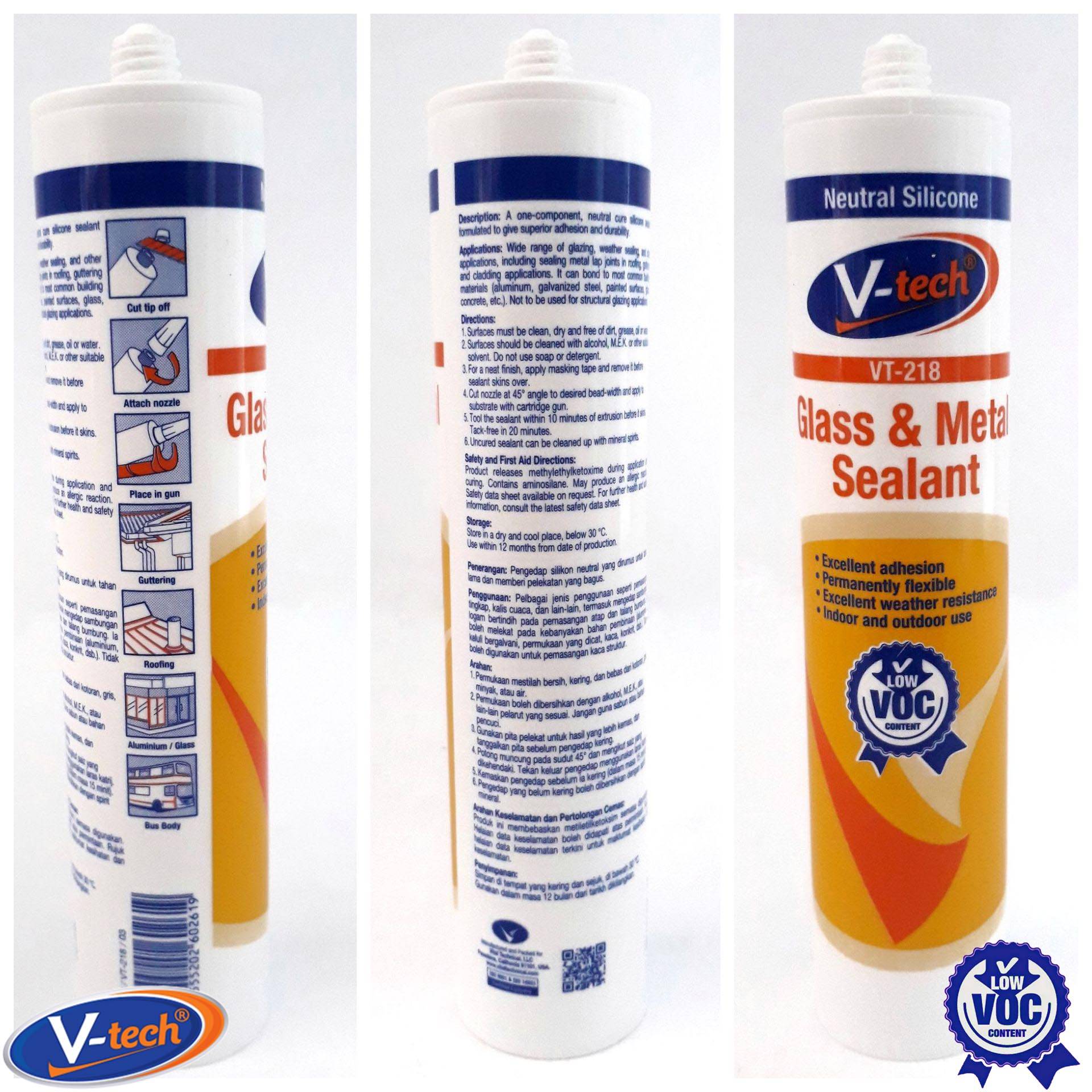 VTECH GLASS & METAL SILICONE SEALANT VT218 WHITE CLEAR FOR AQUARIUM BASIN BATHROOM CERAMIC TILES