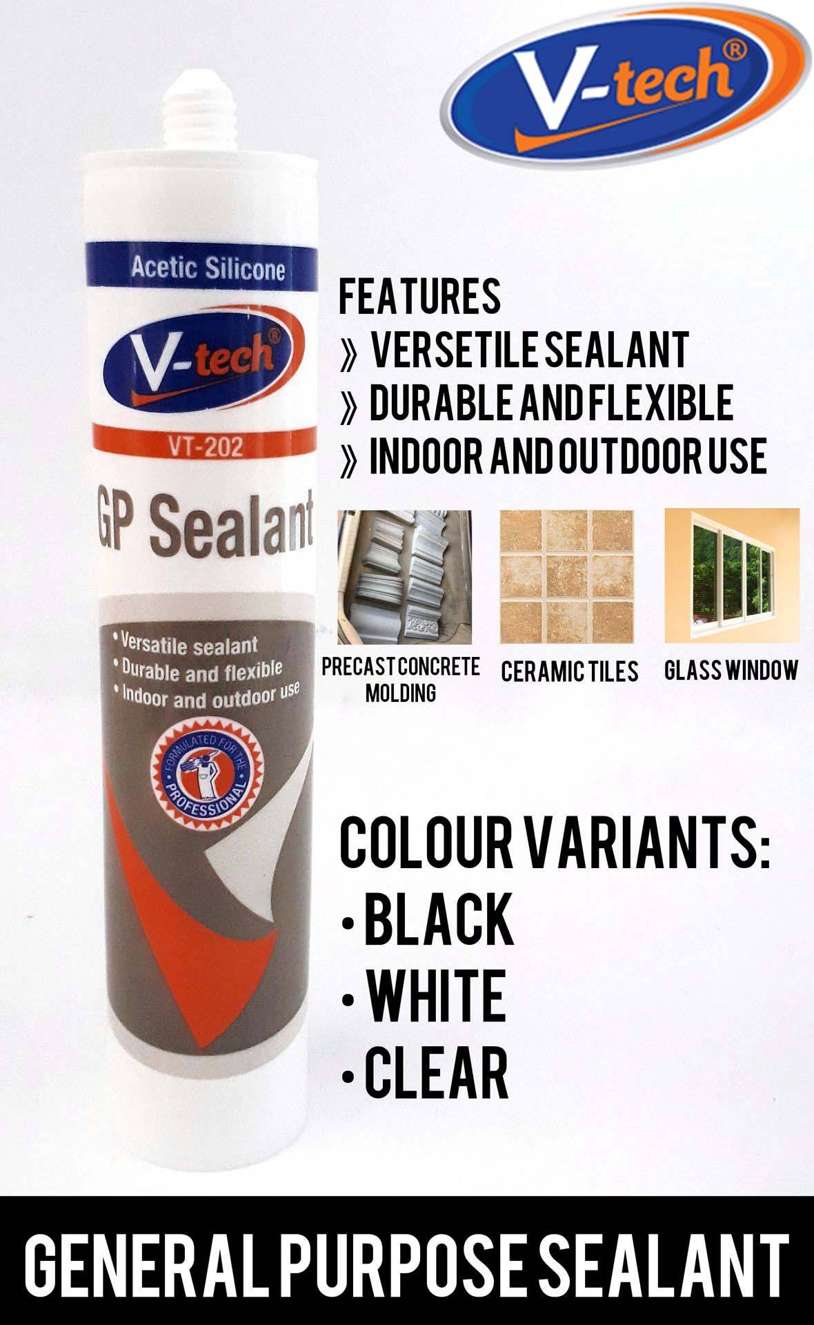 VTECH SILICONE SEALANT BLACK, WHITE, CLEAR FOR AQUARIUM, BASIN BATHROOM , CERAMIC TILES, GLASS