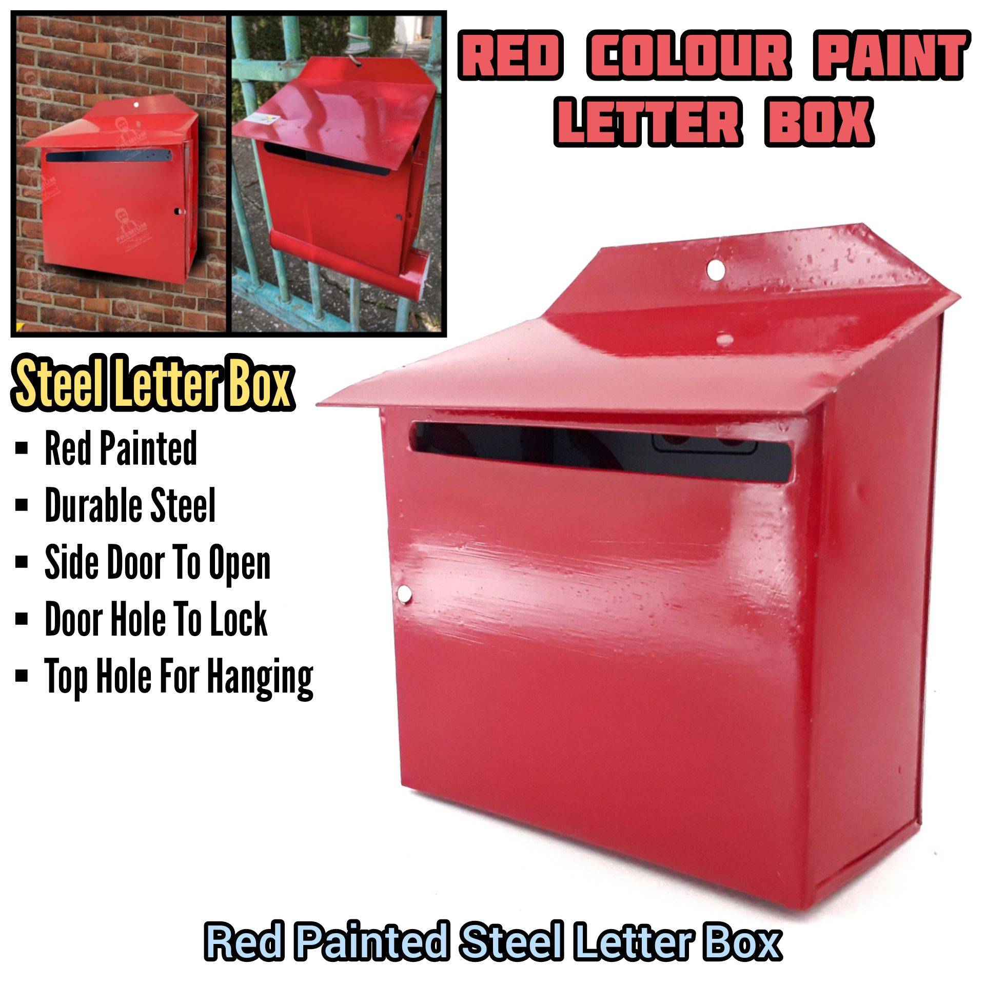 RED PAINTED STEEL LETTER BOX FOR HOUSE TERRACE HOUSE HOME