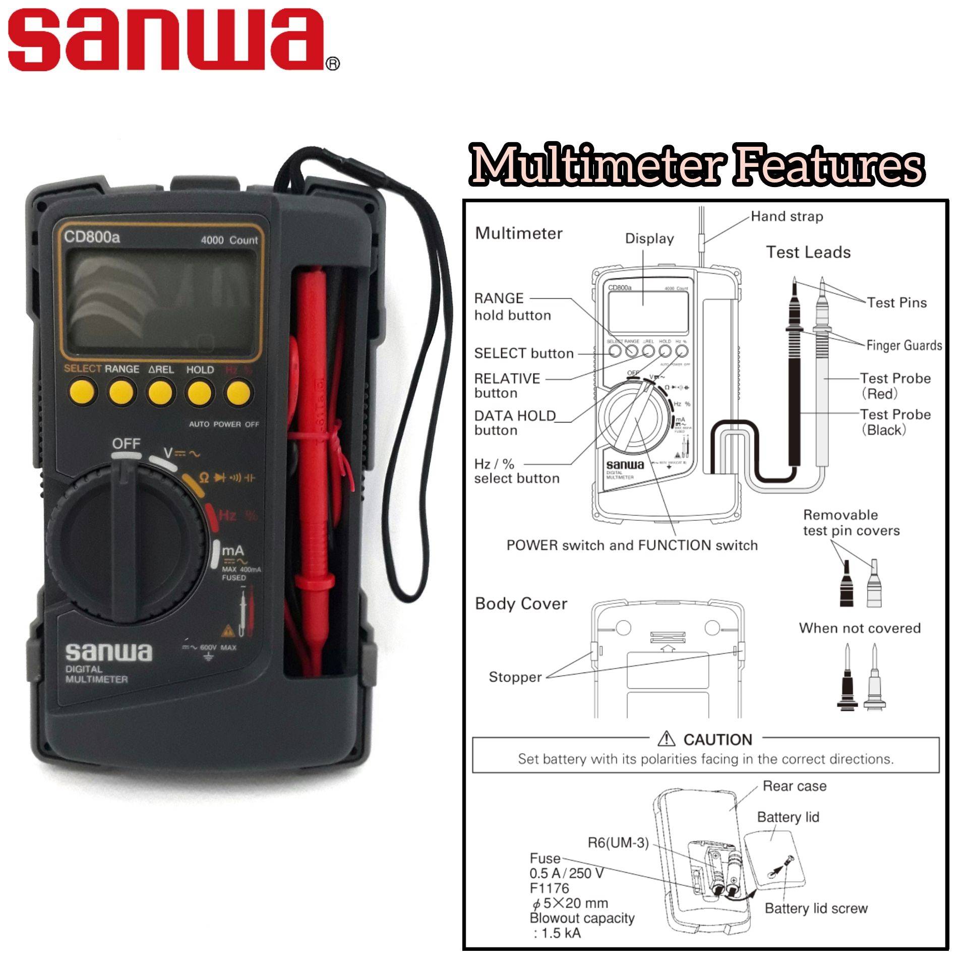SANWA DIGITAL MULTIMETER CD800A(JAPAN) FOR ELECTRICAL MEASUREMENT TEST