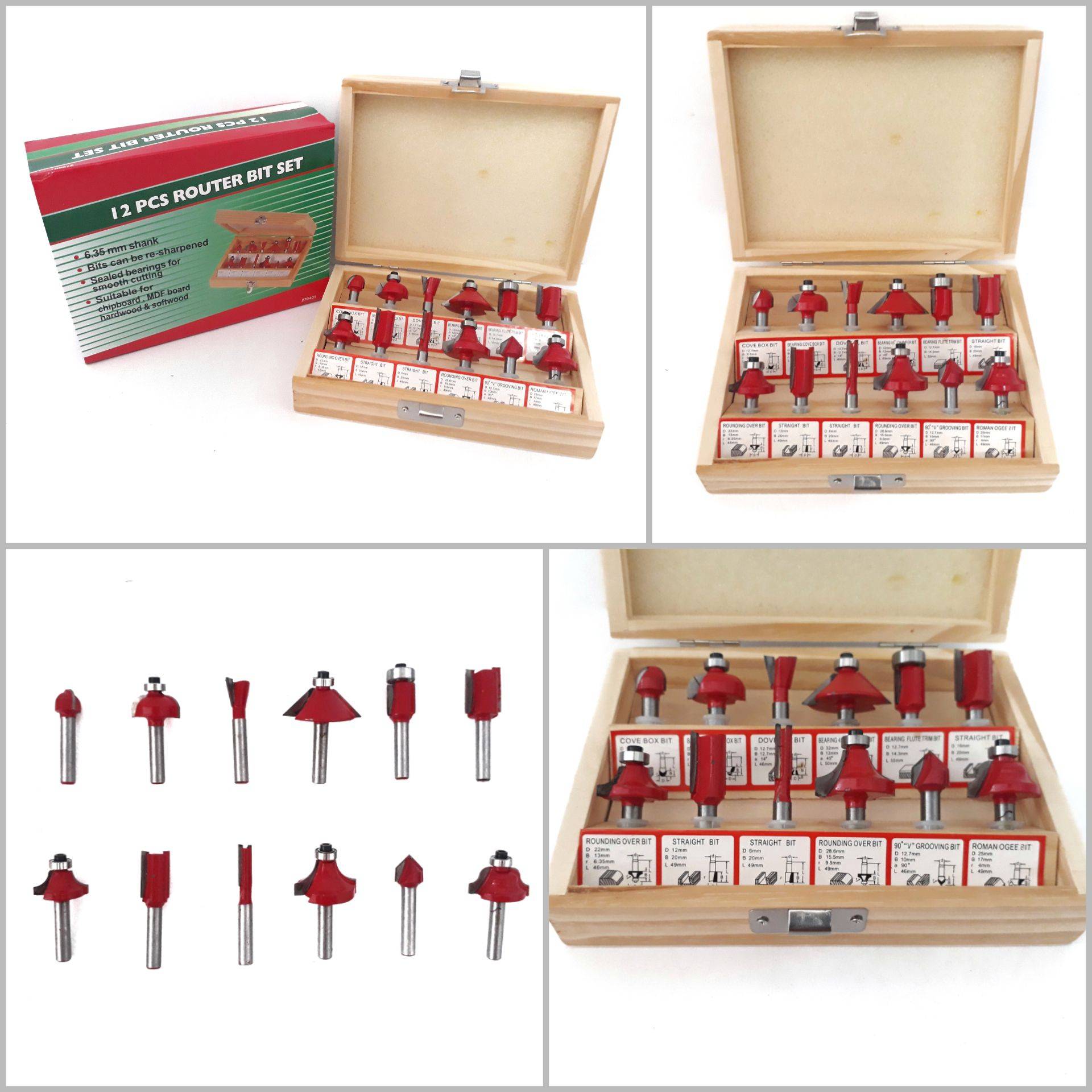 PROFESSIONAL WOOD CUTTING 12PCS ROUTER BIT SET 1/4INCH SHANK FOR