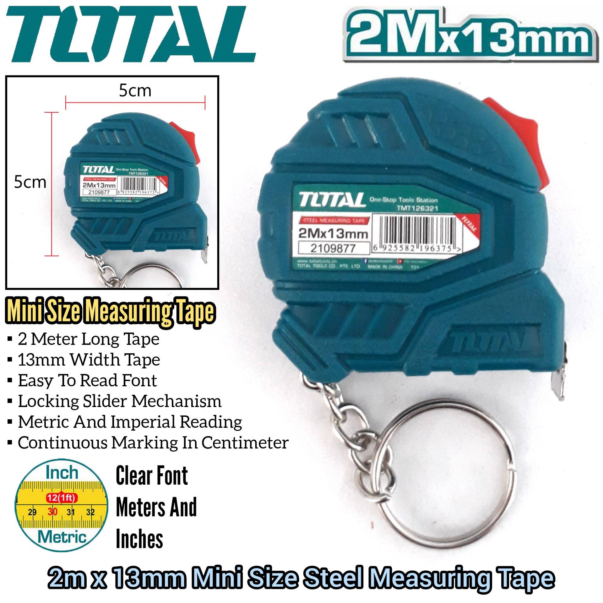 TOTAL 2M X 13MM MINI SMALL STEEL MEASURING TAPE