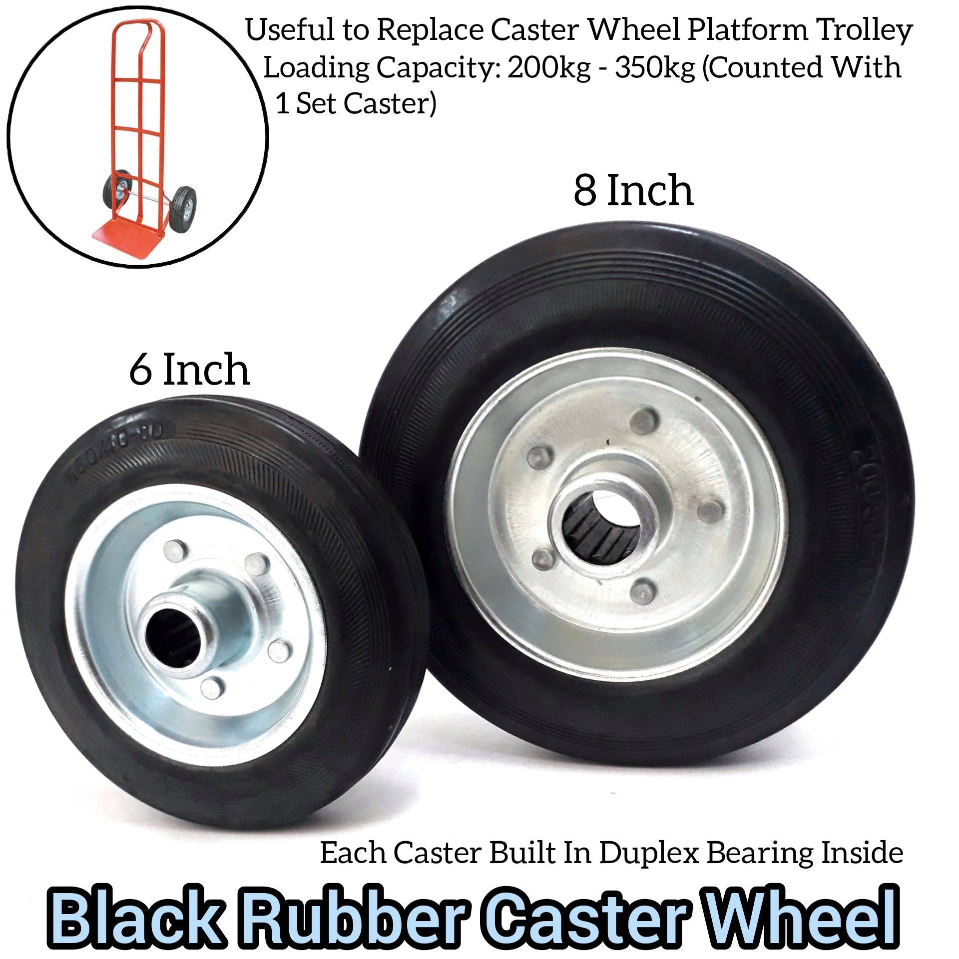 6INCH OR 8INCH SWIVEL BLACK RUBBER WHEEL CASTER FOR TROLLEY WHEEL OR HAND TRUCK WHEEL