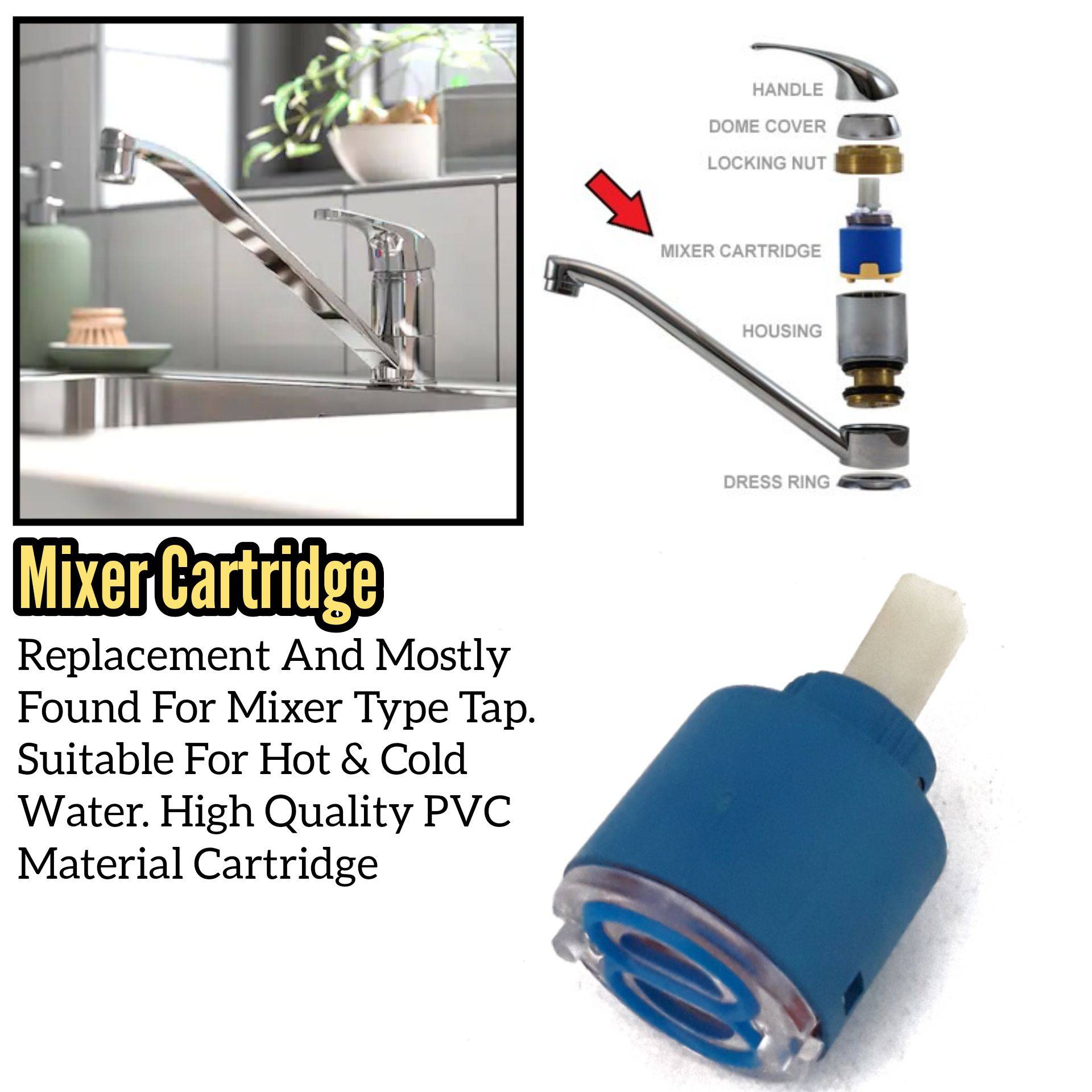 PVC VALVE MIXER HOT AND COLD CARTRIDGE (25MM) FOR BIB TAP, FAUCET
