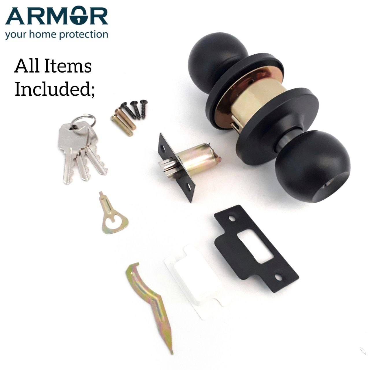 ARMOR HEAVY DUTY STAINLESS STEEL MATT BLACK CYLINDRICAL LOCK DOOR LOCK HANDLE