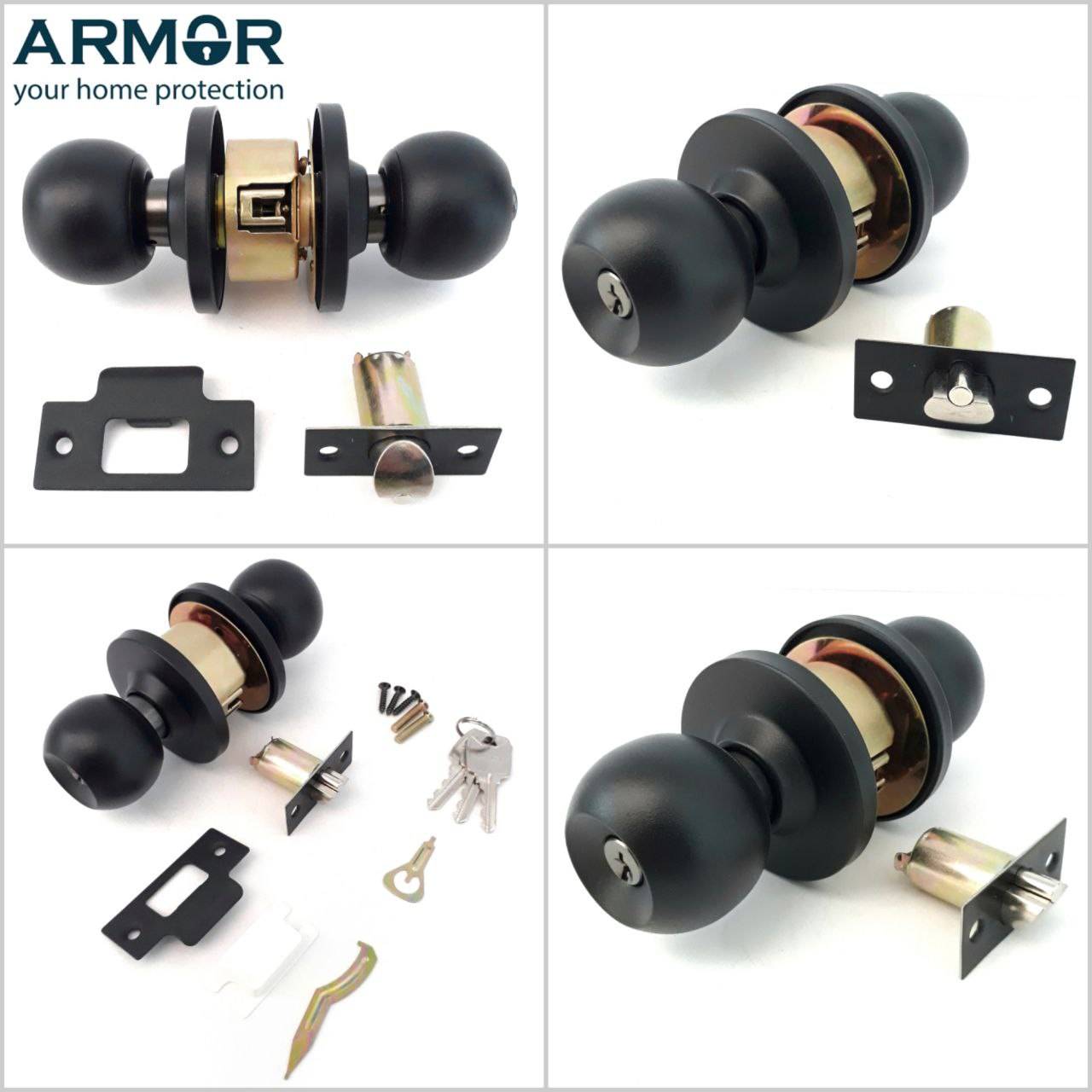 ARMOR HEAVY DUTY STAINLESS STEEL MATT BLACK CYLINDRICAL LOCK DOOR LOCK HANDLE