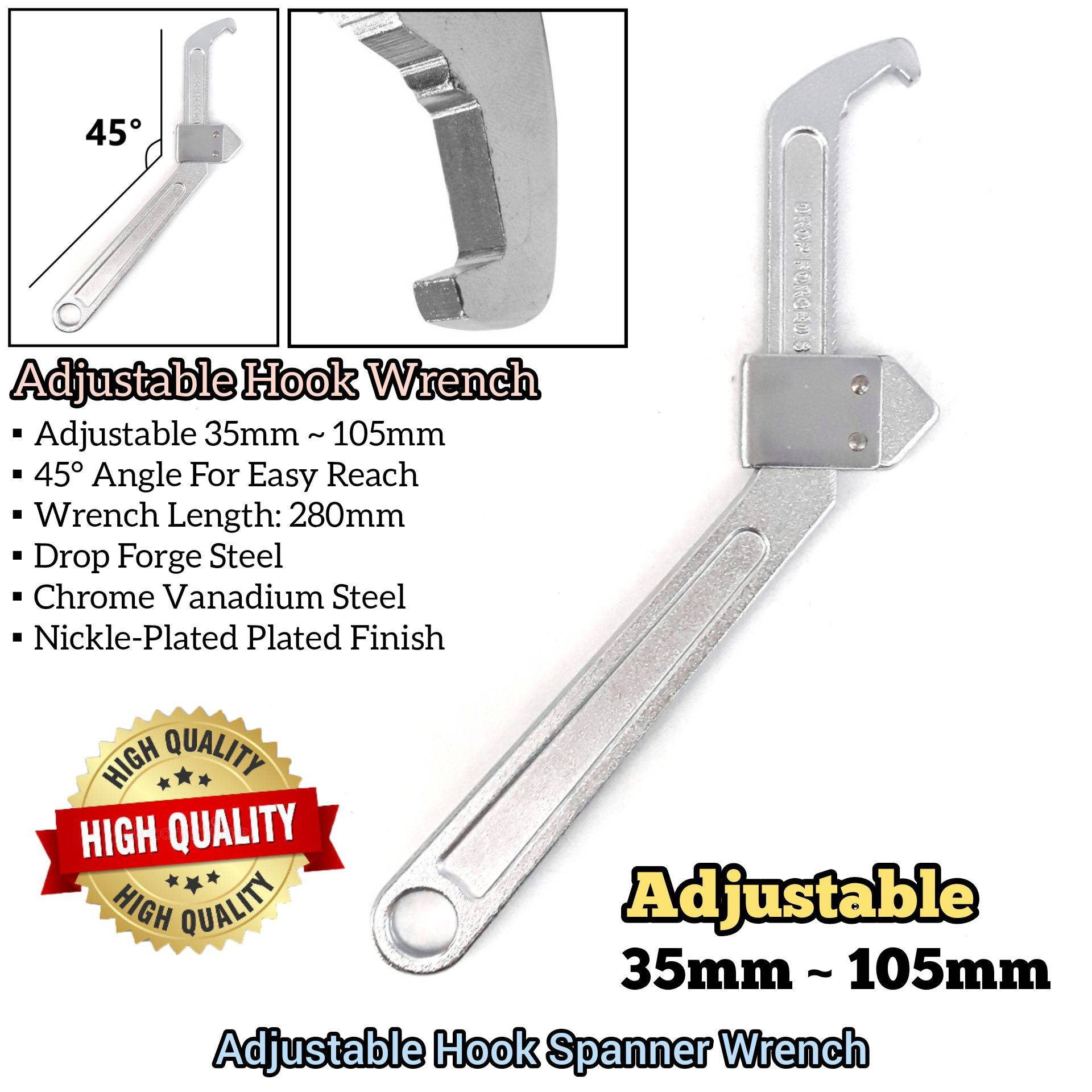 ADJUSTABLE 35MM 105MM HOOK SPANNER WRENCH
