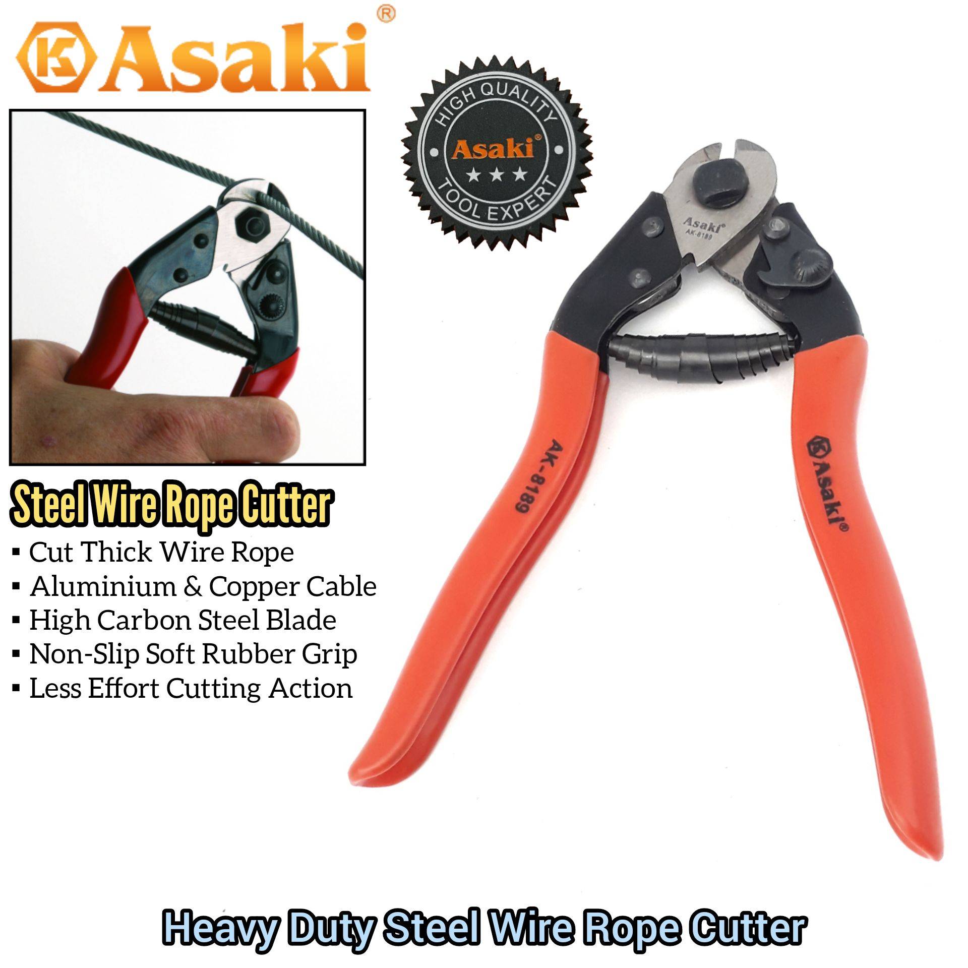 ASAKI 8" HEAVY DUTY STEEL WIRE ROPE CUTTER TOOL FOR CUTTING STEEL WIRE