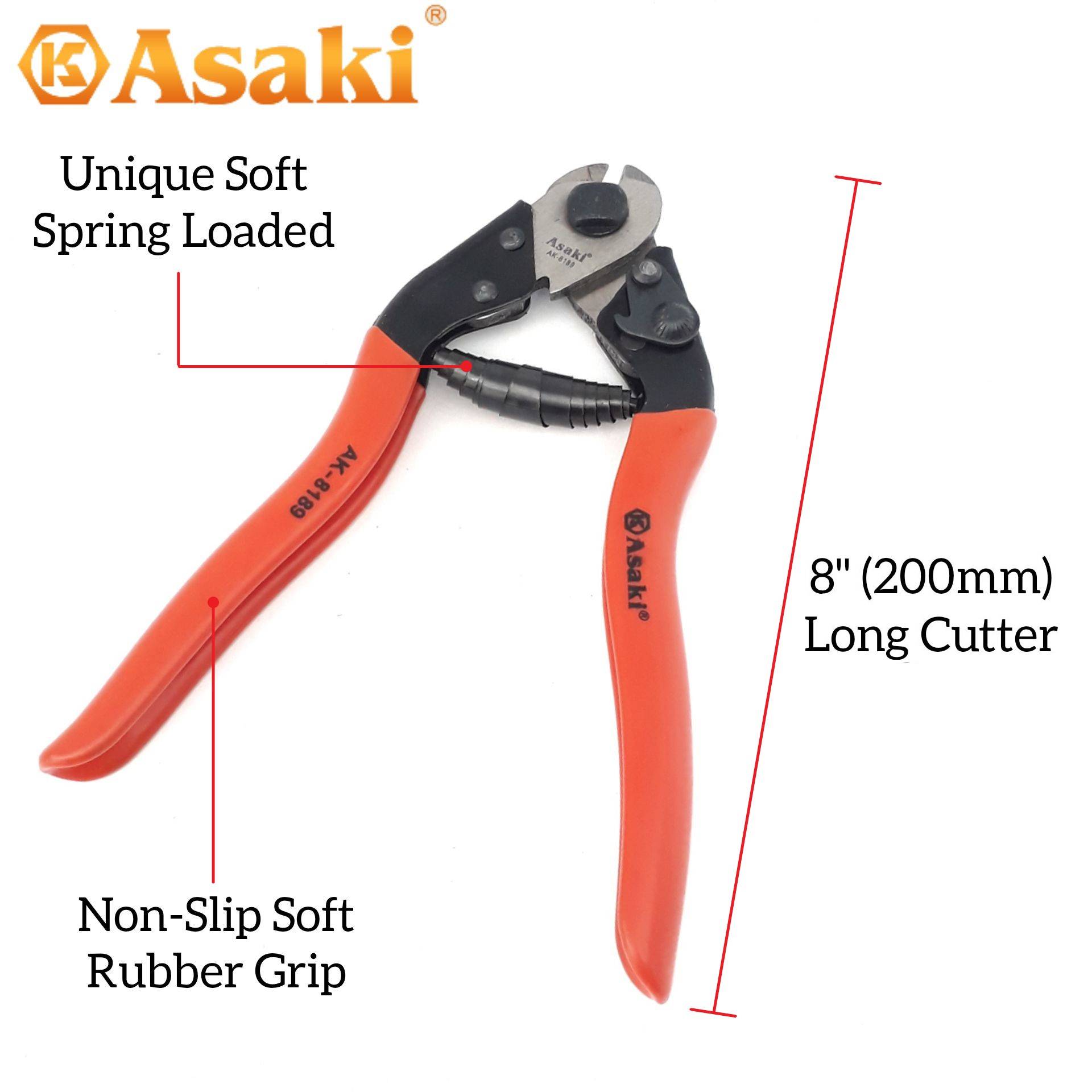 ASAKI 8" HEAVY DUTY STEEL WIRE ROPE CUTTER TOOL FOR CUTTING STEEL WIRE