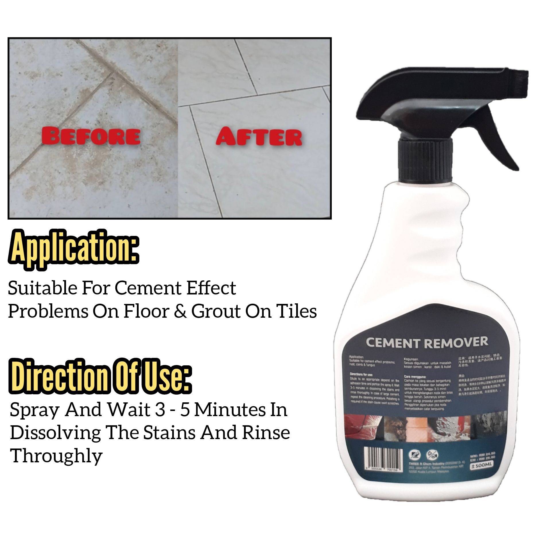 CEMENT REMOVER FOR REMOVING GROUT,CEMENT STAINS RESIDUE ON FLOOR, GROUT
