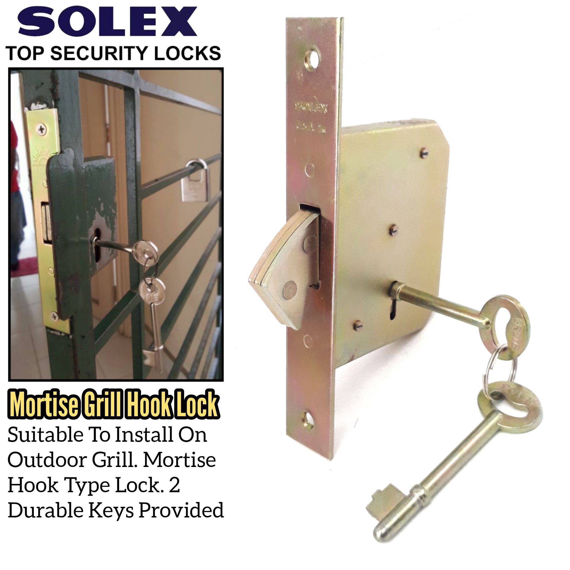 SOLEX MORTISE STEEL HOOK LOCK FOR STEEL GRILL DOOR MORTISE LOCK