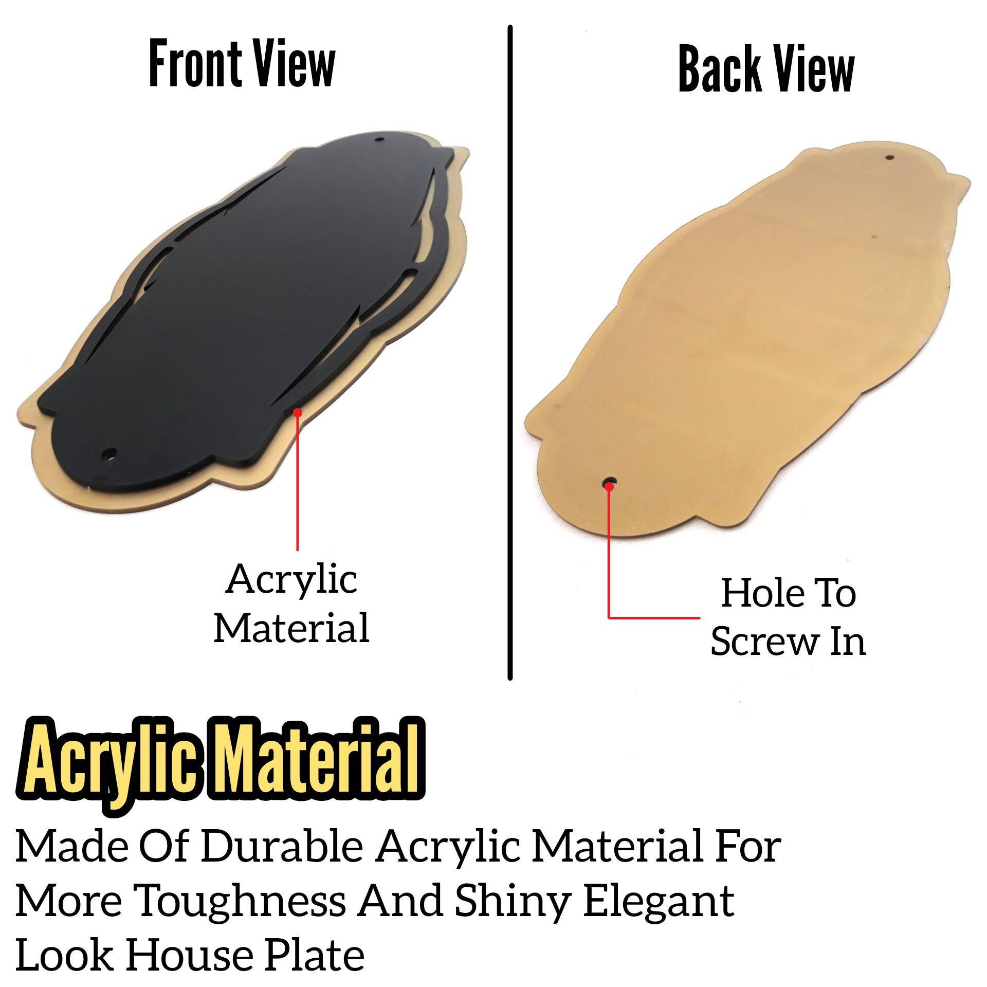 ELEGANT BLACKGOLD ACRYLIC HOUSE NUMBER PLATE FOR HOME DECORATION