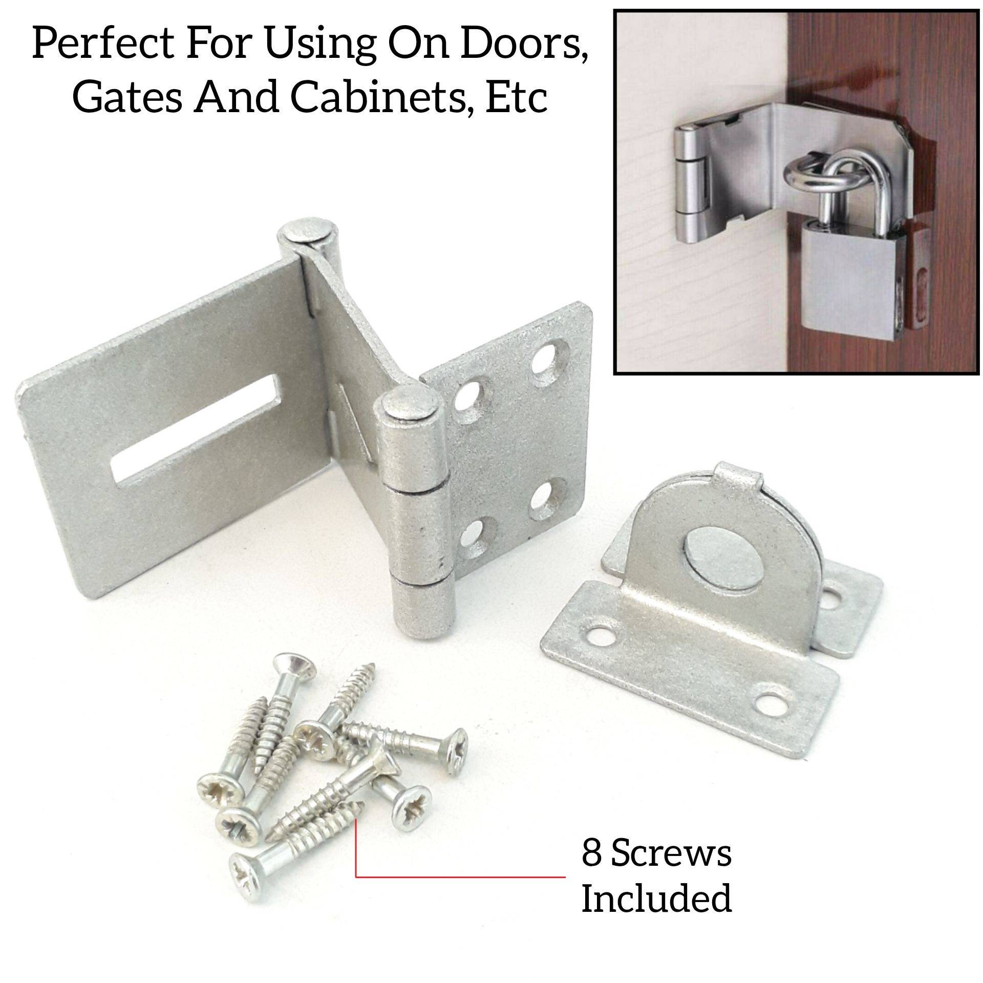 SUPER HEAVY DUTY SOLID STEEL HASP & FOLDABLE STAPLE DOOR LATCH HINGES
