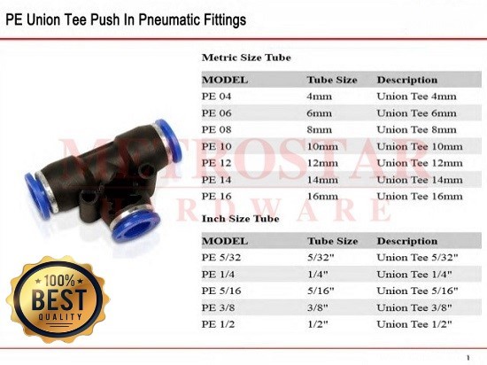 Pneumatic Union Tee - One Touch Fittings | Buy Online