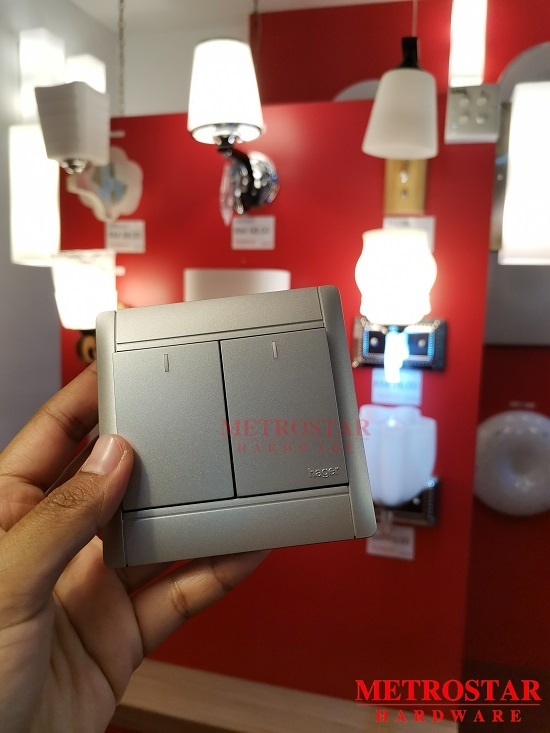 Hager Elegant 2 Gang 1 Way Switch Socket (Titanium Silver Grey)