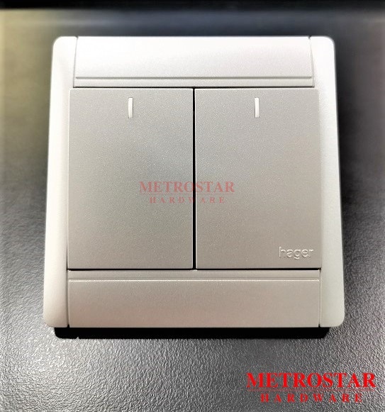 Hager Elegant 2 Gang 1 Way Switch Socket (Titanium Silver Grey)
