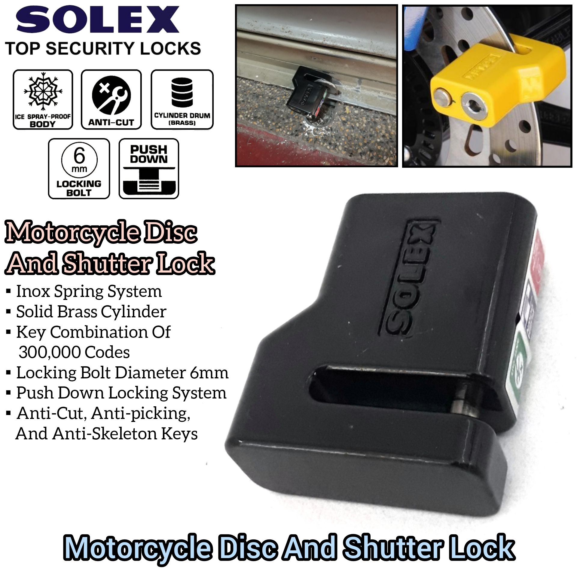 SOLEX 2 IN 1 MOTORCYCLE MOTORBIKE DISC LOCK AND DOOR ROLLER SHUTTER