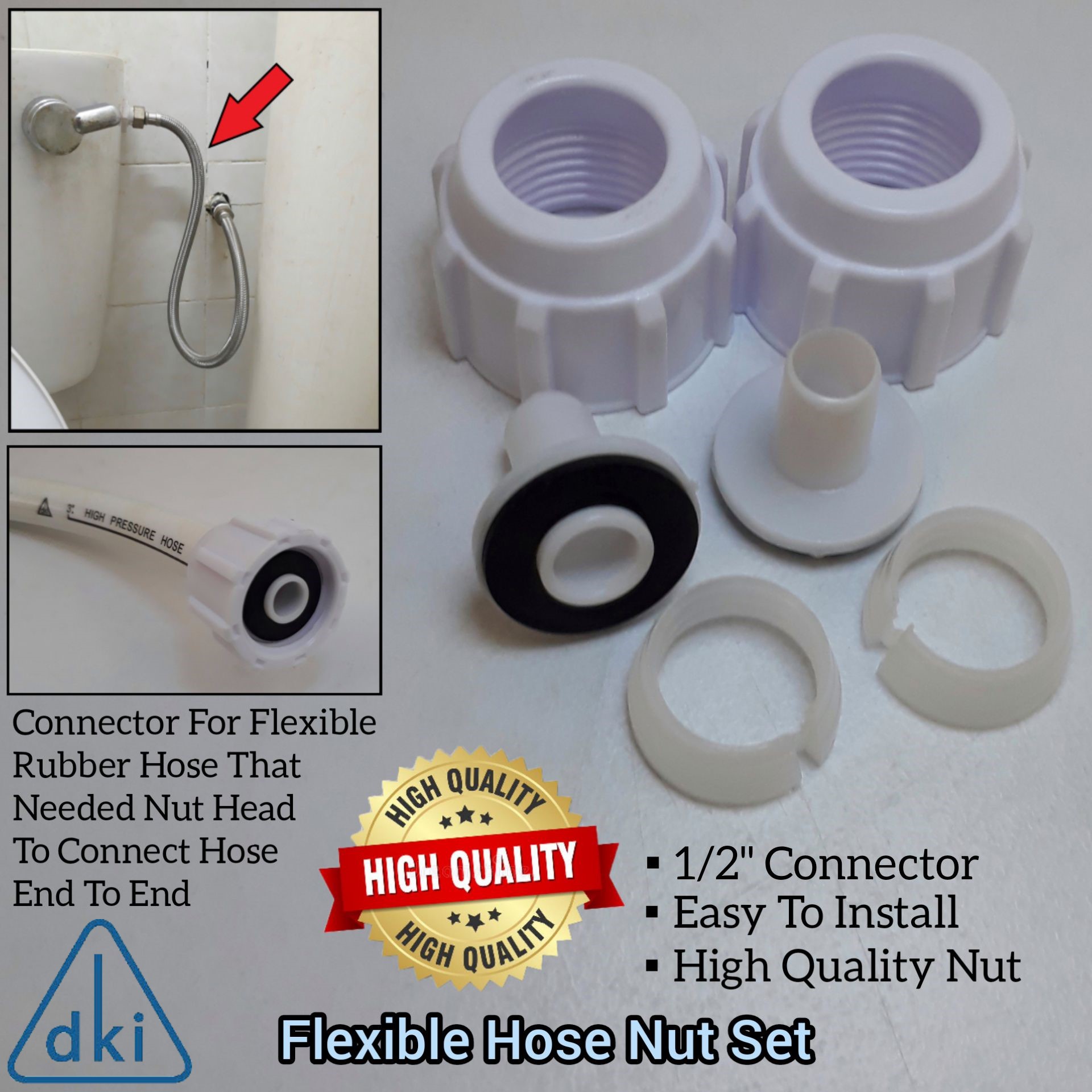 DKI 2PCS FLEXIBLE RUBBER HOSE NUT SET FOR RUBBER FLEXIBLE HOSE IN
