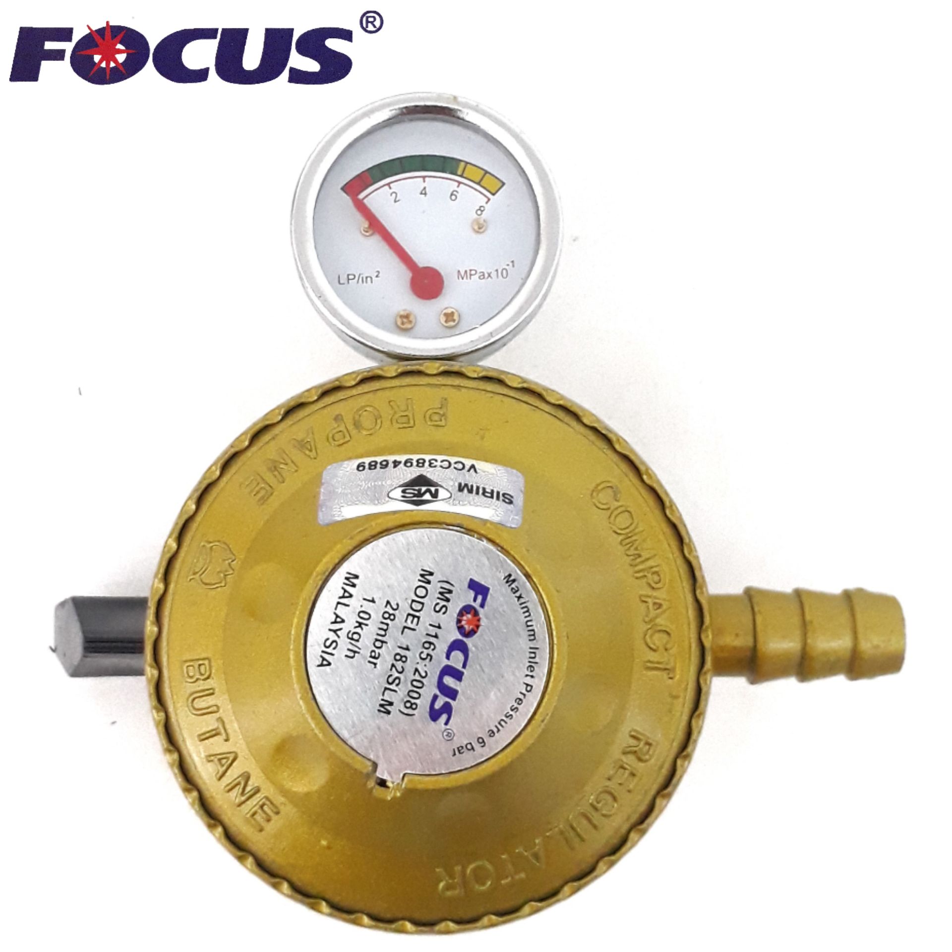 FOCUS LOW PRESSURE GAS REGULATOR WITH PRESSURE GAUGE INDICATOR