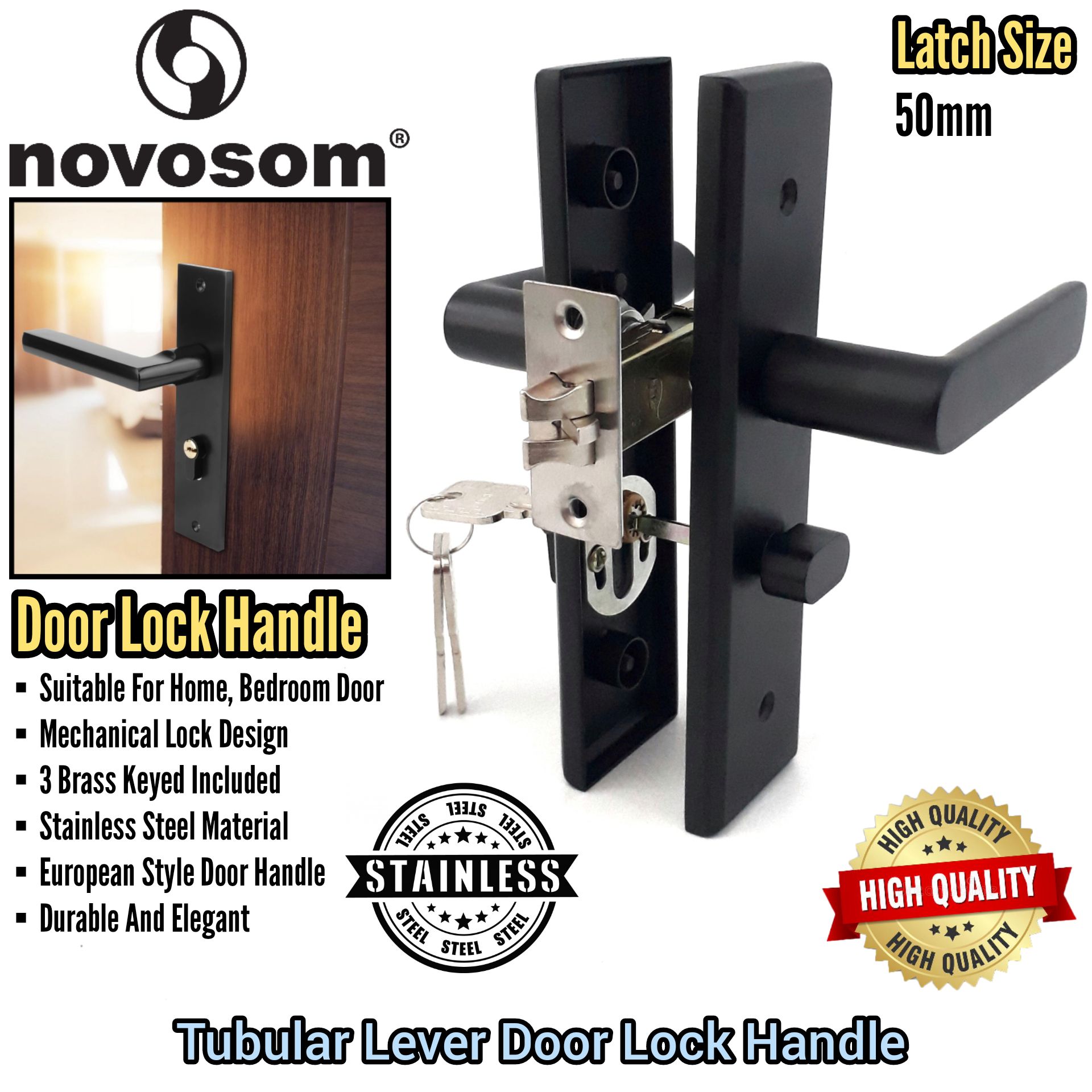 NOVOSOM STAINLESS STEEL TUBULAR LEVER DOOR LOCK HANDLE FOR HOME, OFFICE, BEDROOM DOOR LOCK
