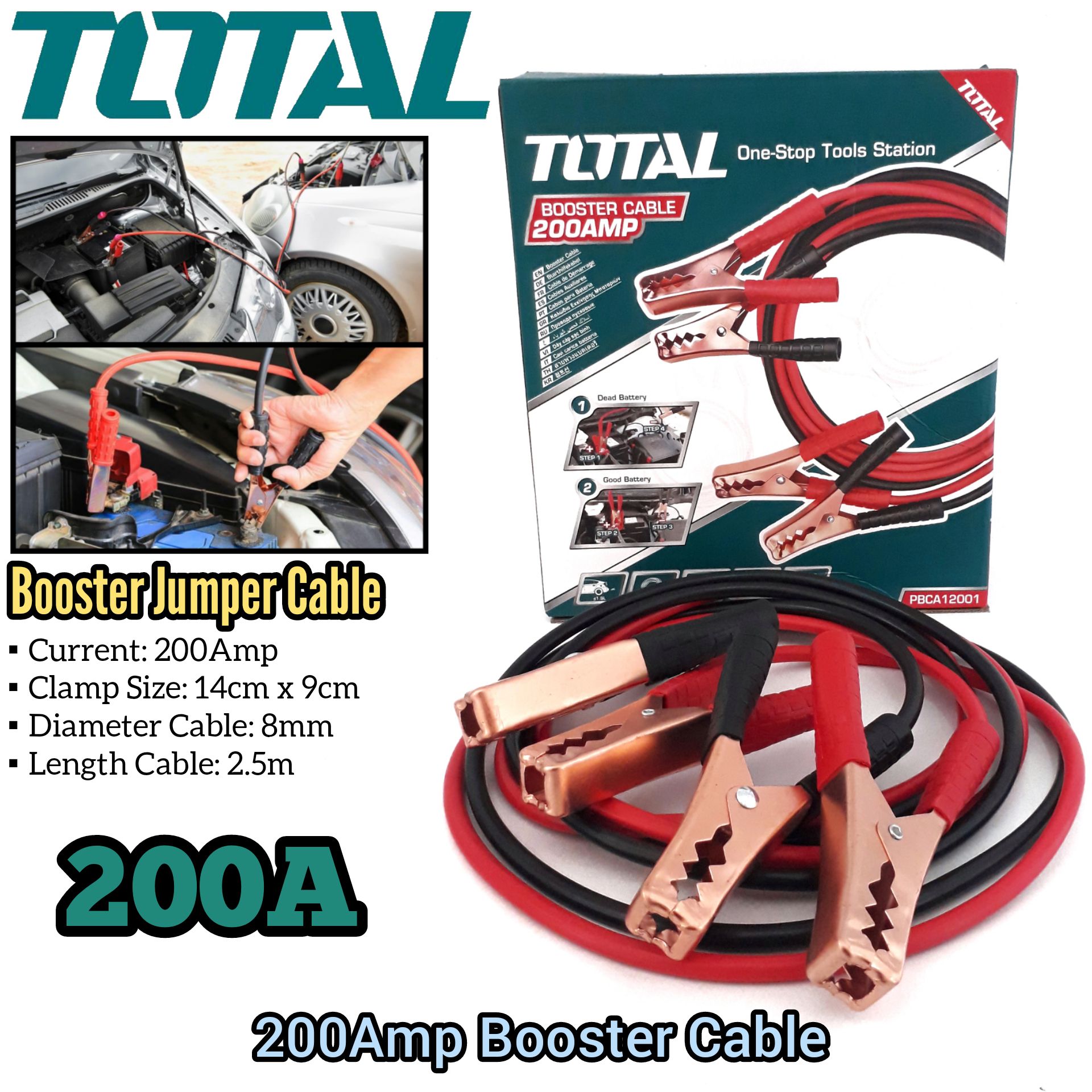 TOTAL 200AMP BOOSTER CABLE JUMPER FOR CAR BATTERY