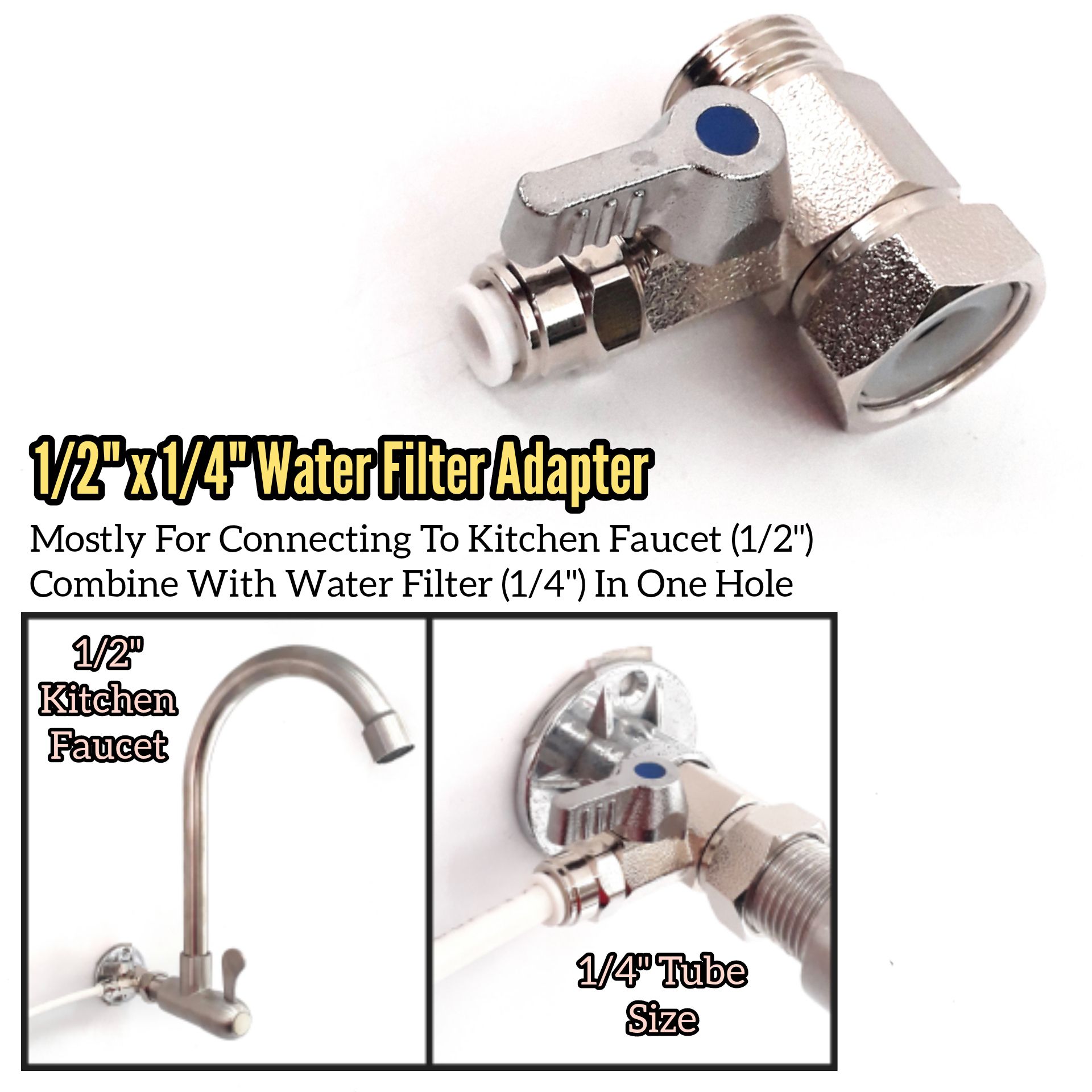 FULL STAINLESS STEEL SS304 WATER FILTER ADAPTER WITH WATER FILTER 1/4 INCH TUBE SIZE JOINT