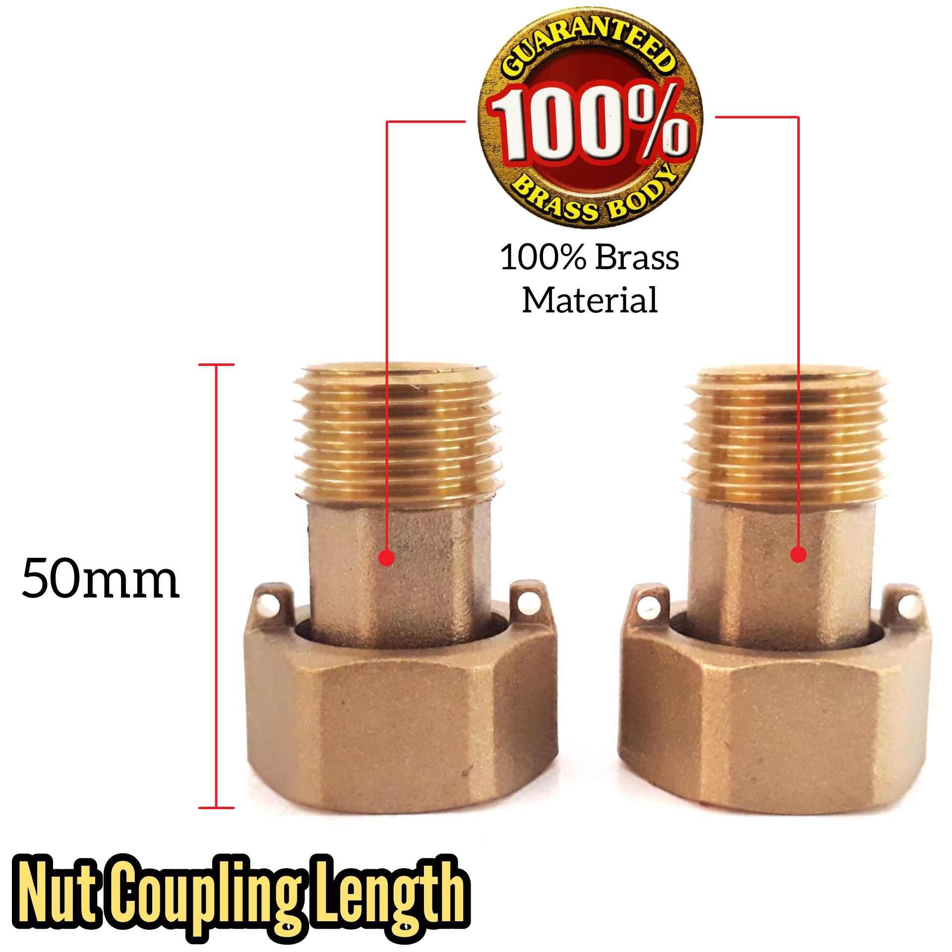 BRASS METER COUPLING SET FOR WATER METER FITTING NUT COUPLING