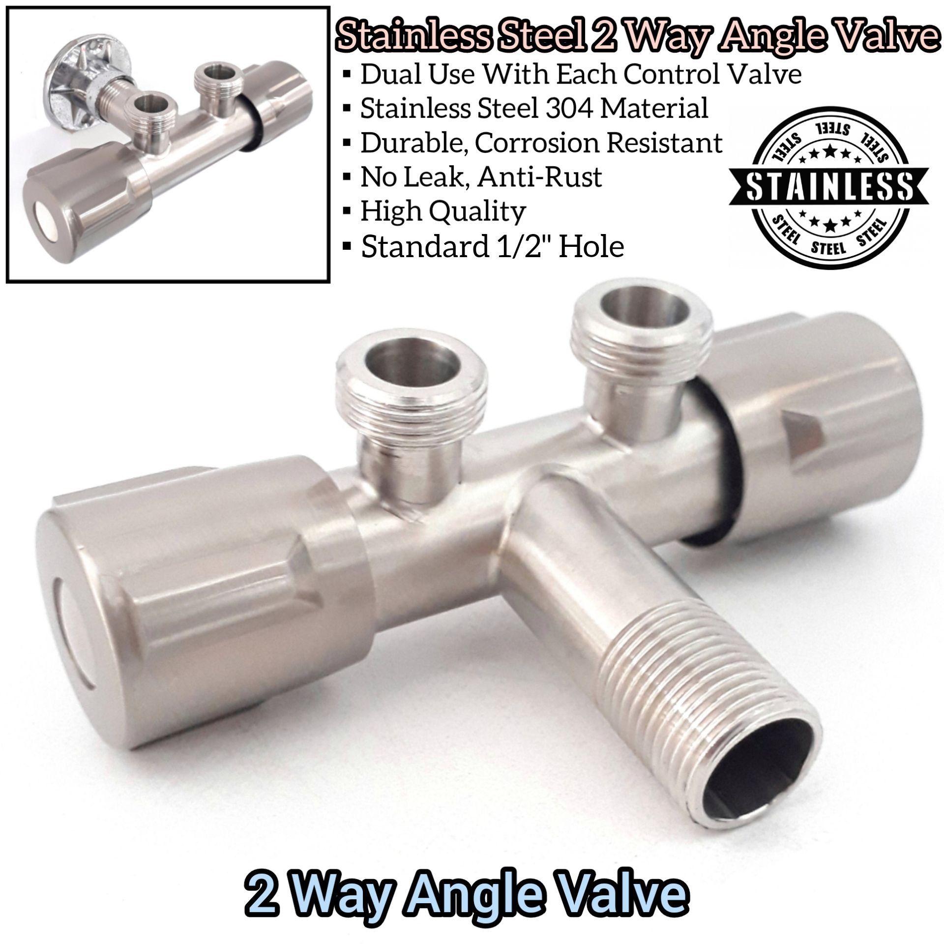 2 WAY CONTROL VALVE STAINLESS STEEL ANGLE VALVE FOR BATHROOM TOILET