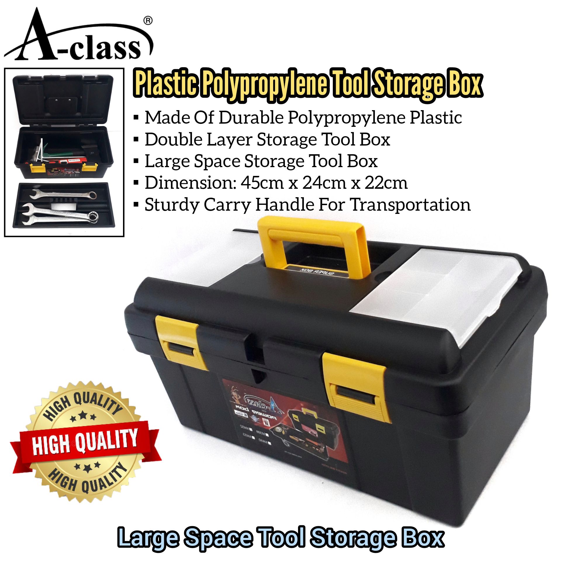 ACLASS DURABLE PLASTIC POLYPROPYLENE LARGE SPACE TOOL STORAGE BOX